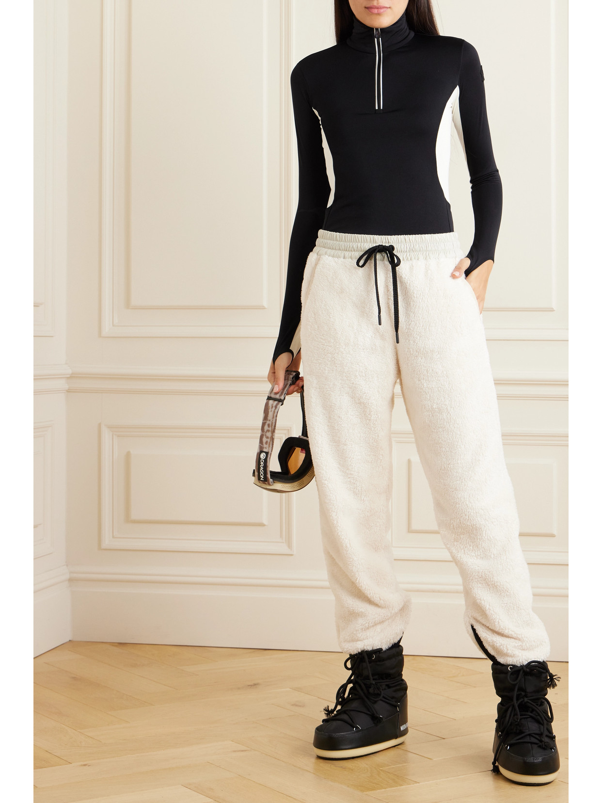 Moncler Zipped Mockneck Shirt In Black