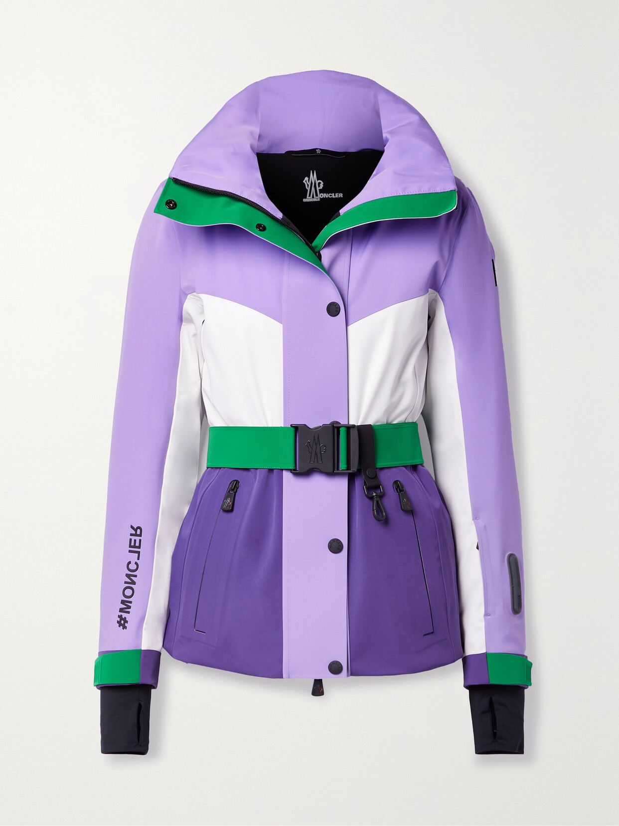 Shop Moncler Hainet Hooded Belted Color-block Ski Jacket In Purple