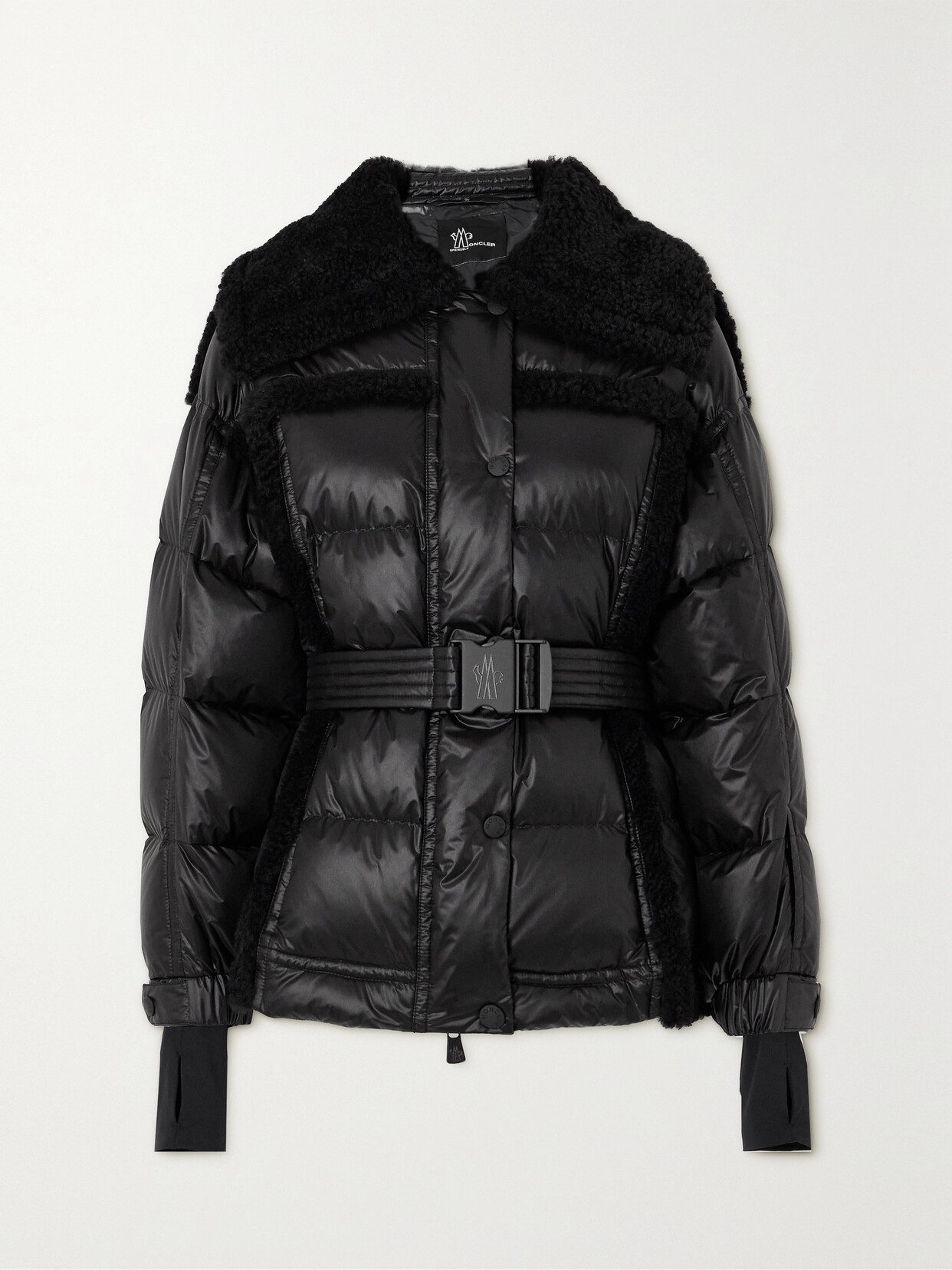 Moncler Grenoble - Biollay Belted Shearling-trimmed Quilted Padded Down Ski Jacket - Black