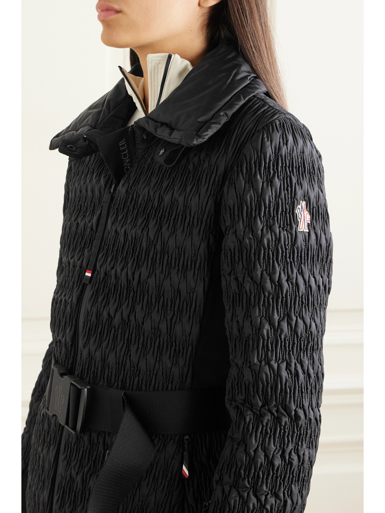MONCLER PLANTREY HOODED BELTED FAUX FUR-TRIMMED QUILTED SHELL DOWN JACKET