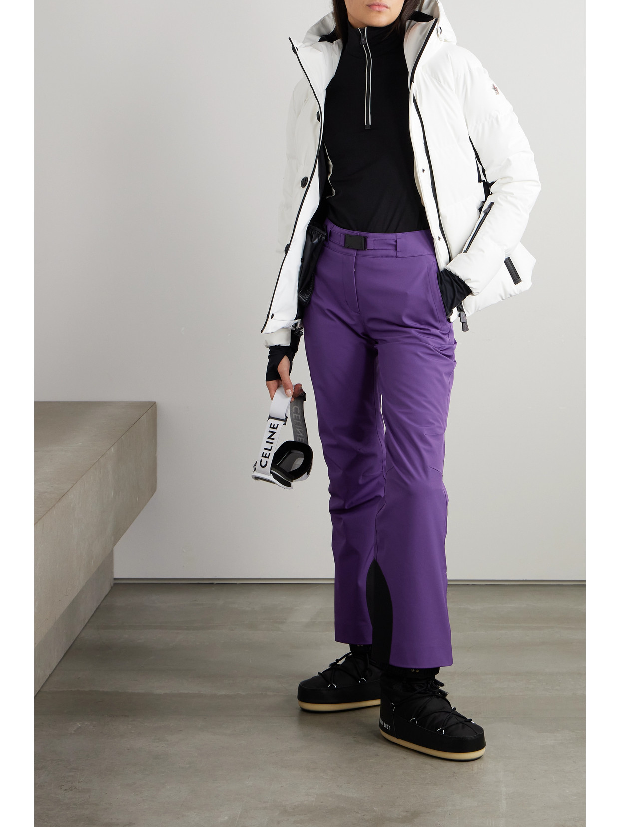 Shop Moncler Buckled Bootcut Ski Pants In Purple