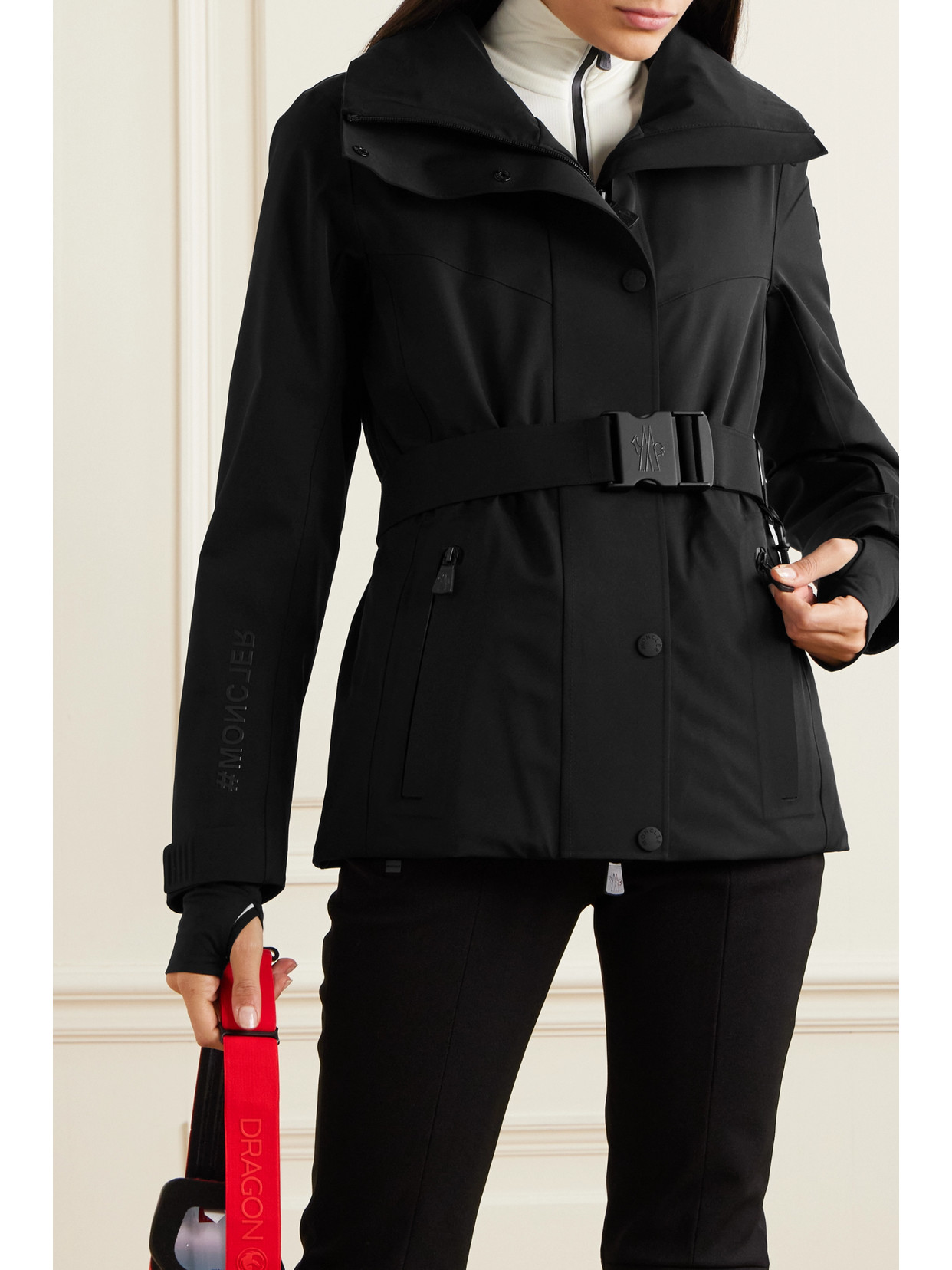 MONCLER HAINET BELTED STRETCH-TWILL SKI JACKET 