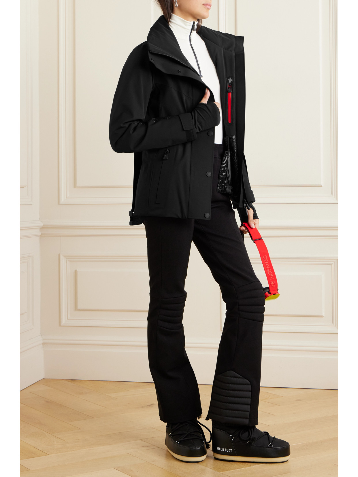 MONCLER HAINET BELTED STRETCH-TWILL SKI JACKET 