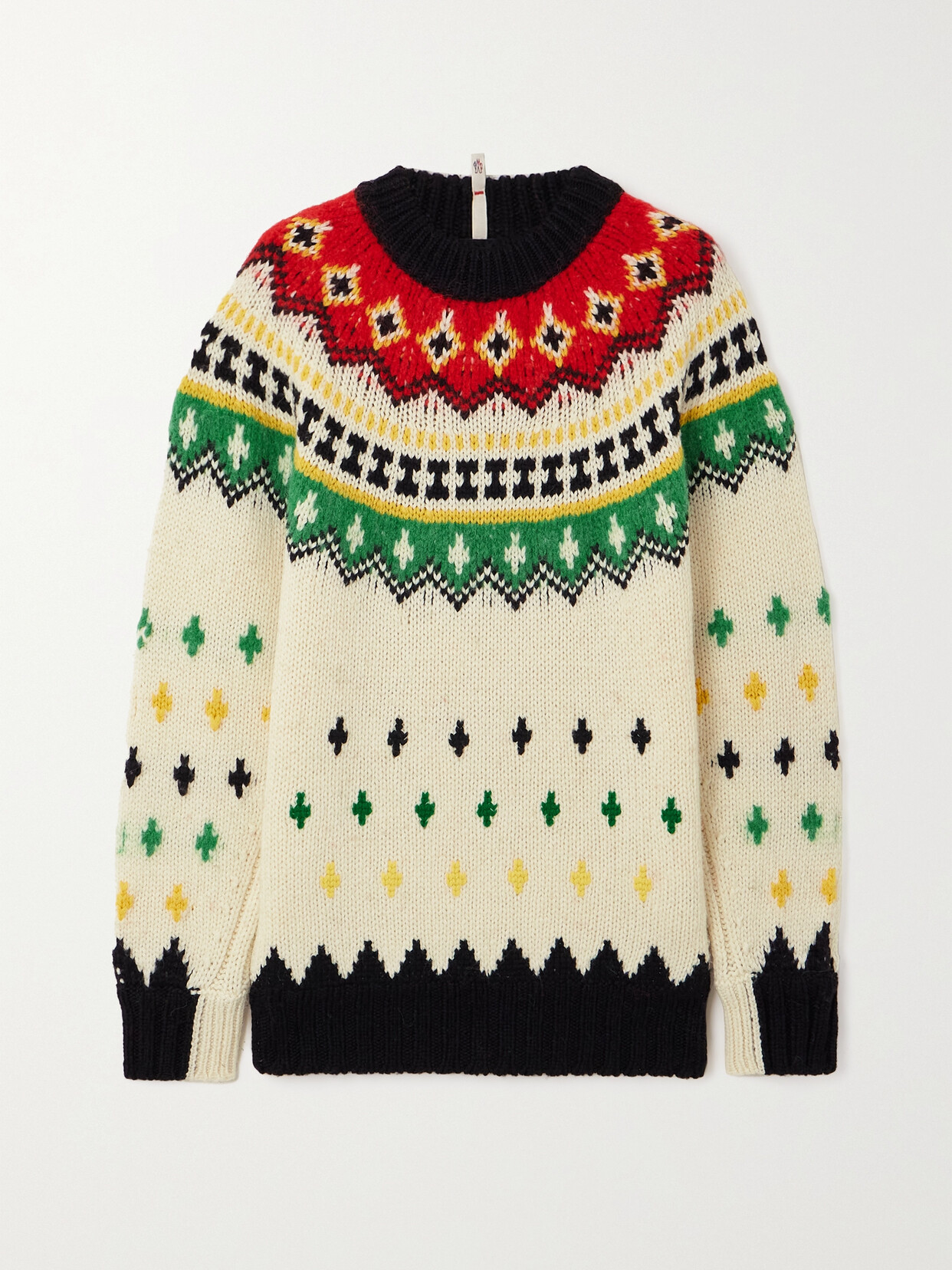 Shop Moncler Appliquéd Fair Isle Wool-blend Sweater In Cream