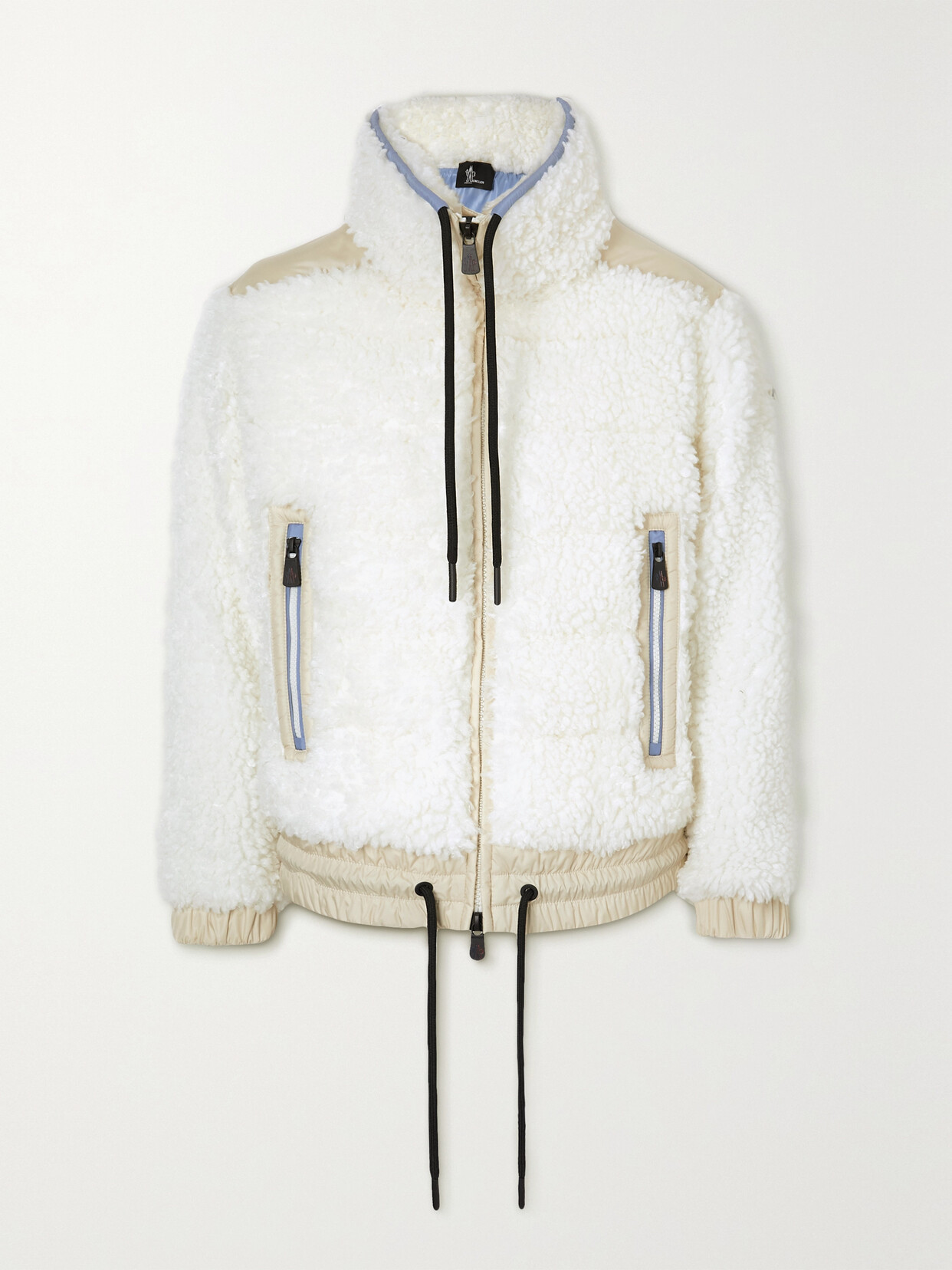 Moncler Appliquéd Shell-paneled Faux Shearling Down Ski Jacket In White