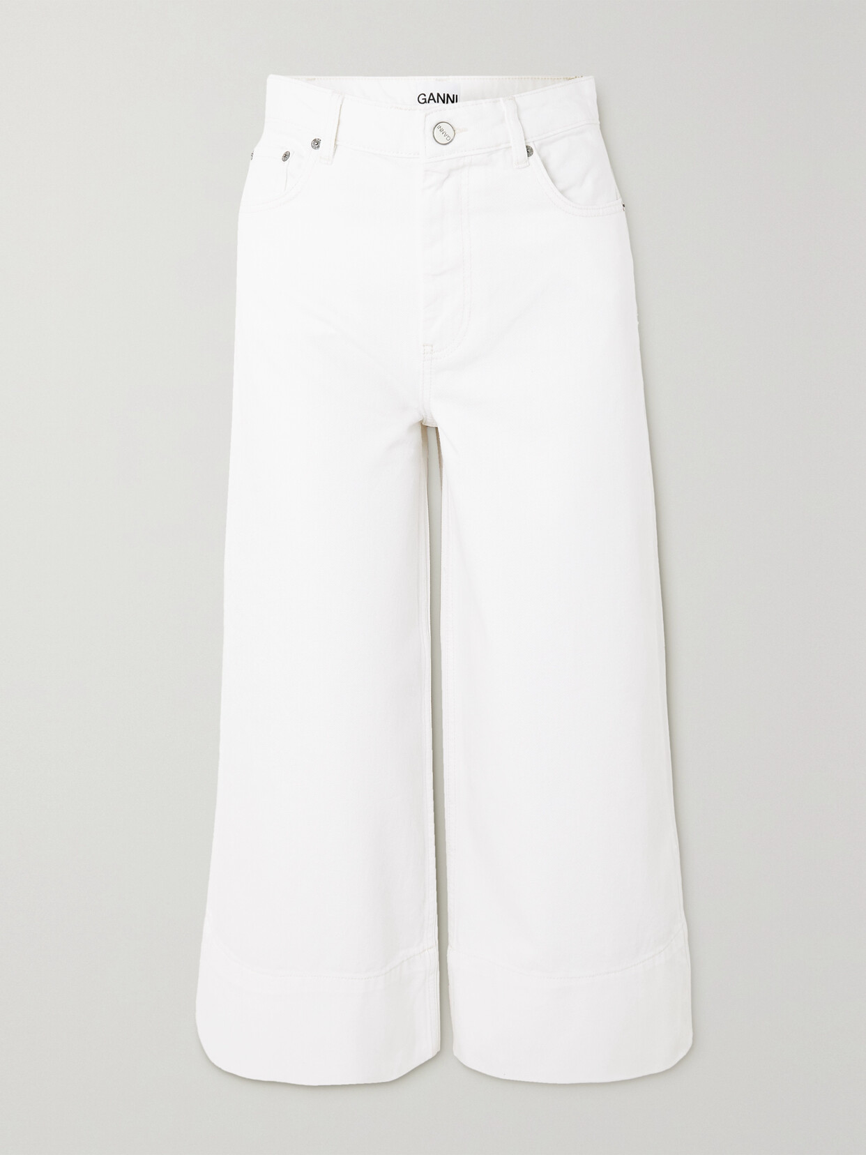 GANNI - Cropped High-rise Wide-leg Organic Jeans - White