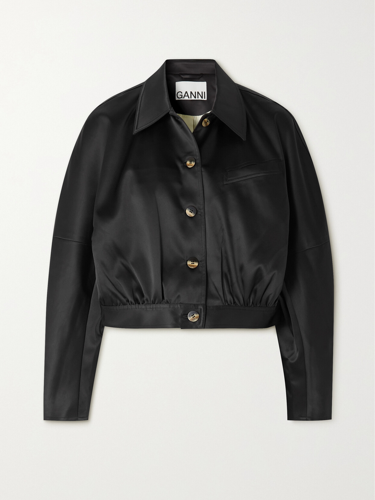 GANNI - Cropped Recycled-satin Jacket - Black