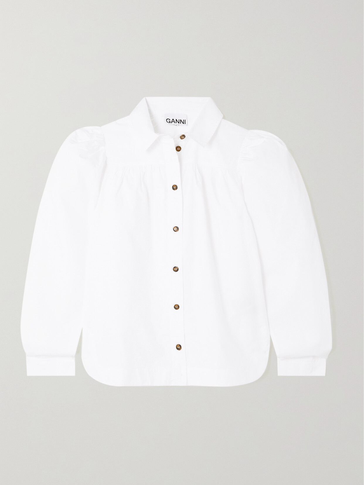 GANNI - Gathered Organic Cotton-poplin Shirt - White