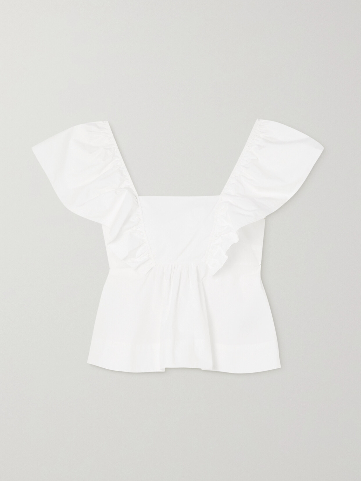 GANNI - Ruffled Organic Cotton-poplin Top - White