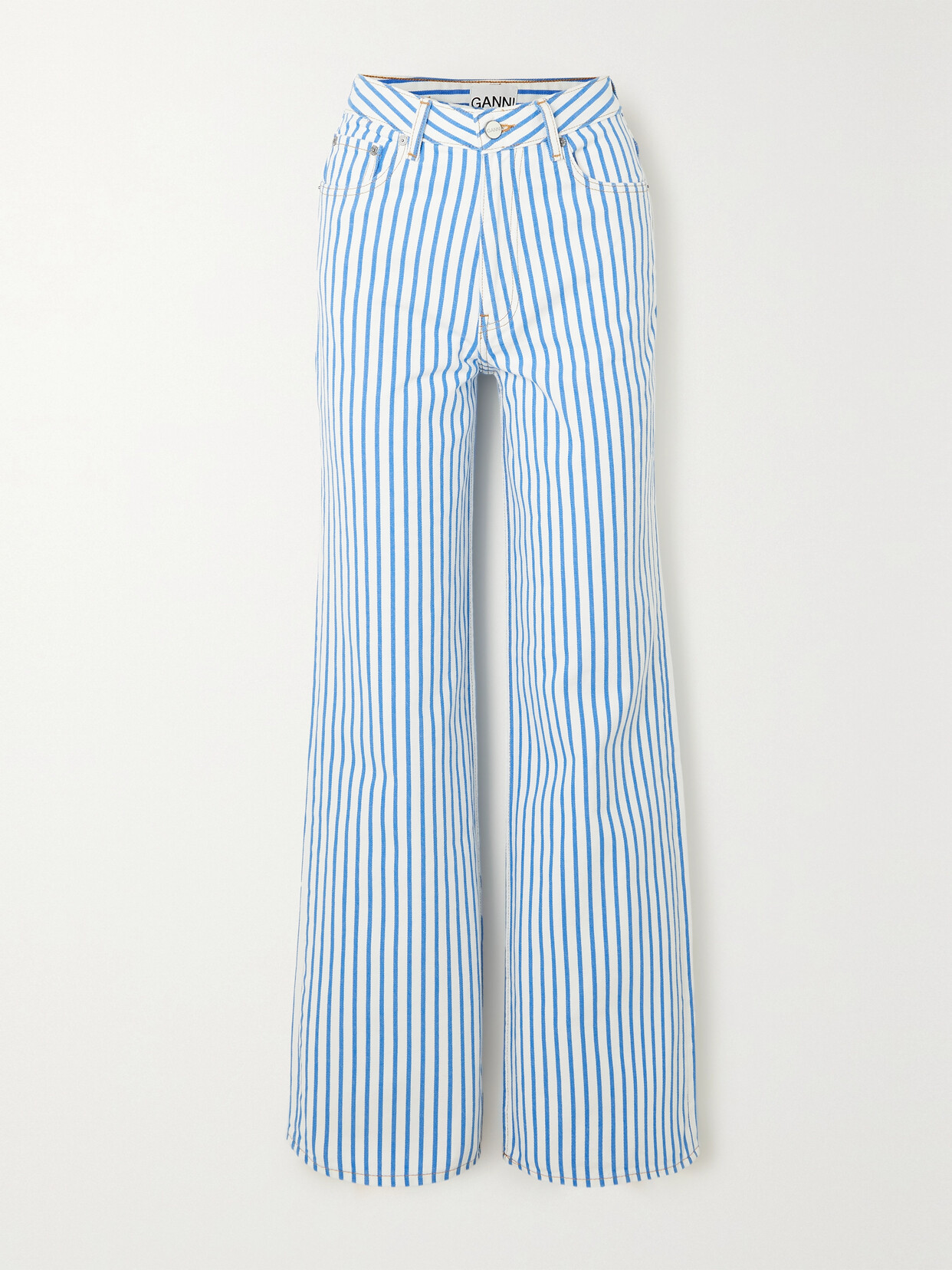 GANNI Magny Striped Mid-rise Wide-leg Jeans - White