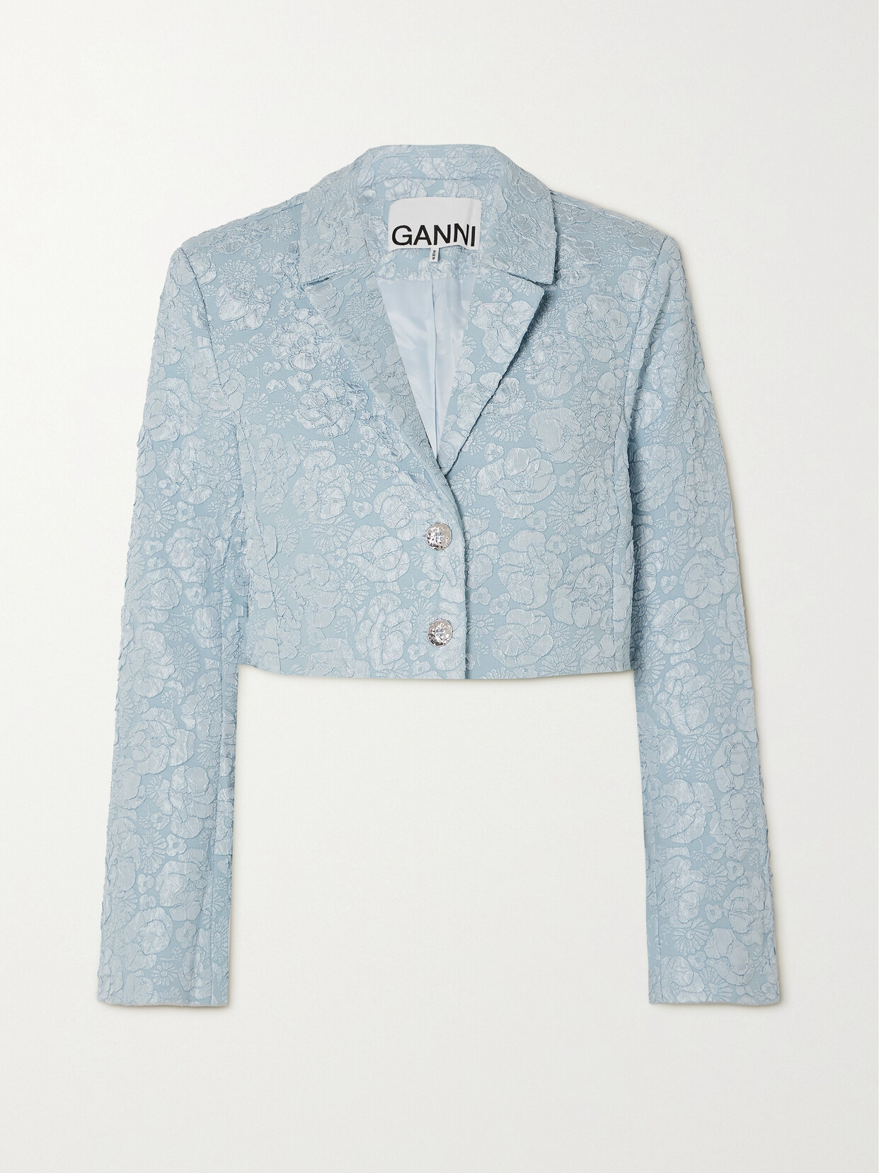 GANNI CROPPED RECYCLED FLORAL-JACQUARD BLAZER