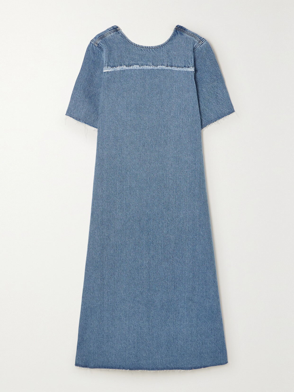 GANNI Distressed Organic Denim Midi Dress - Blue