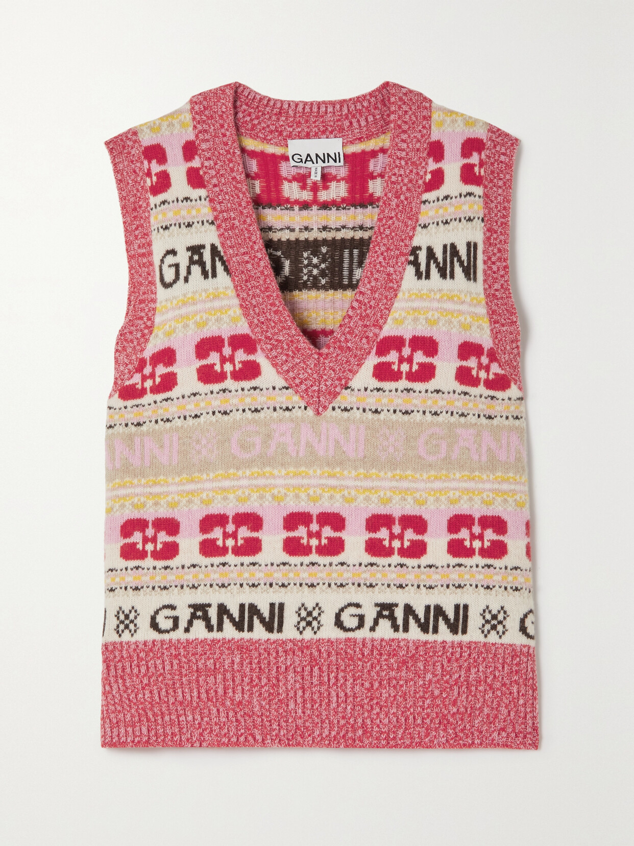 Ganni Logo Wool Blend Vest In Red