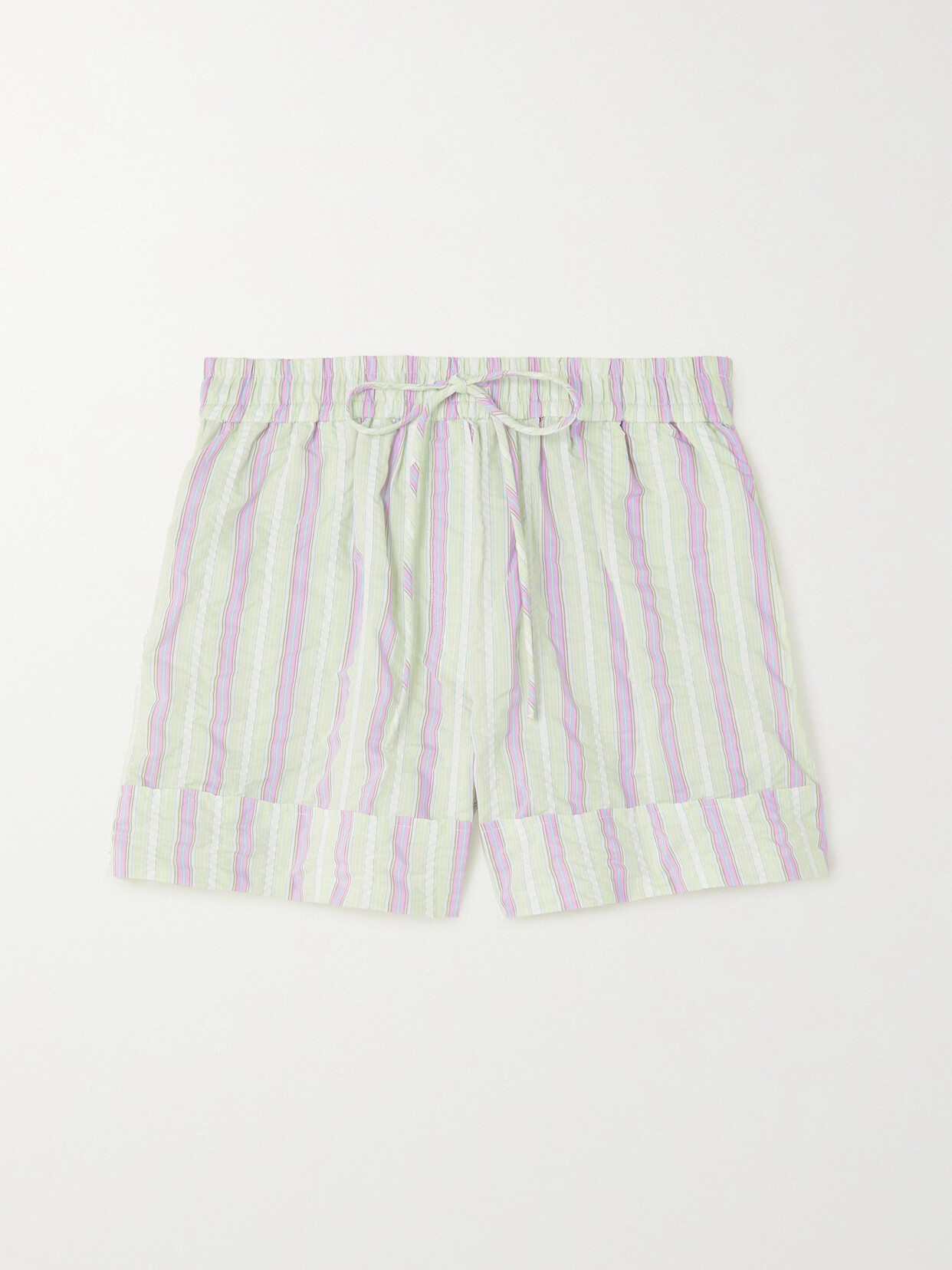 GANNI - Striped Recycled-seersucker Shorts - White