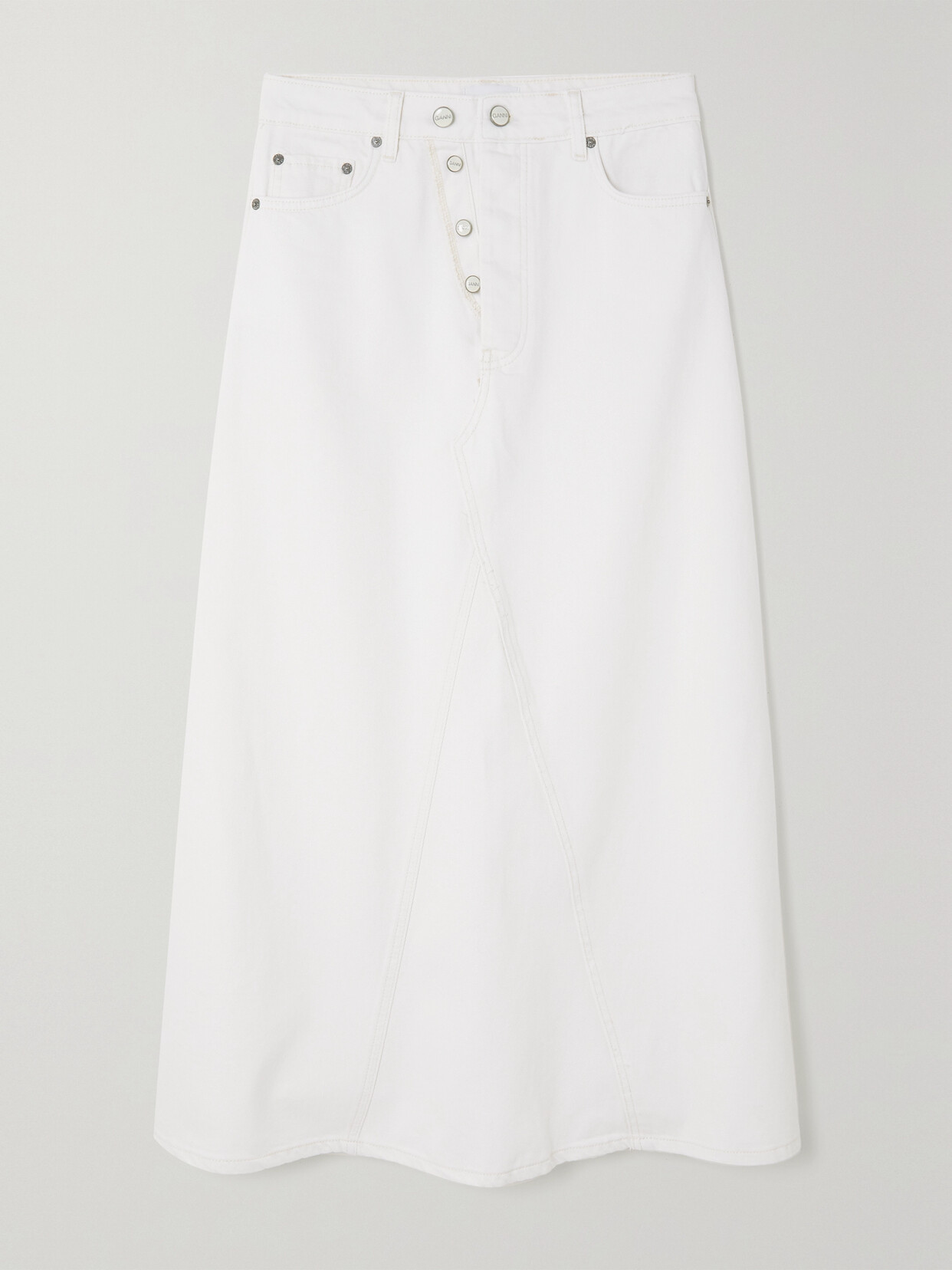 GANNI - Organic Denim Midi Skirt - White