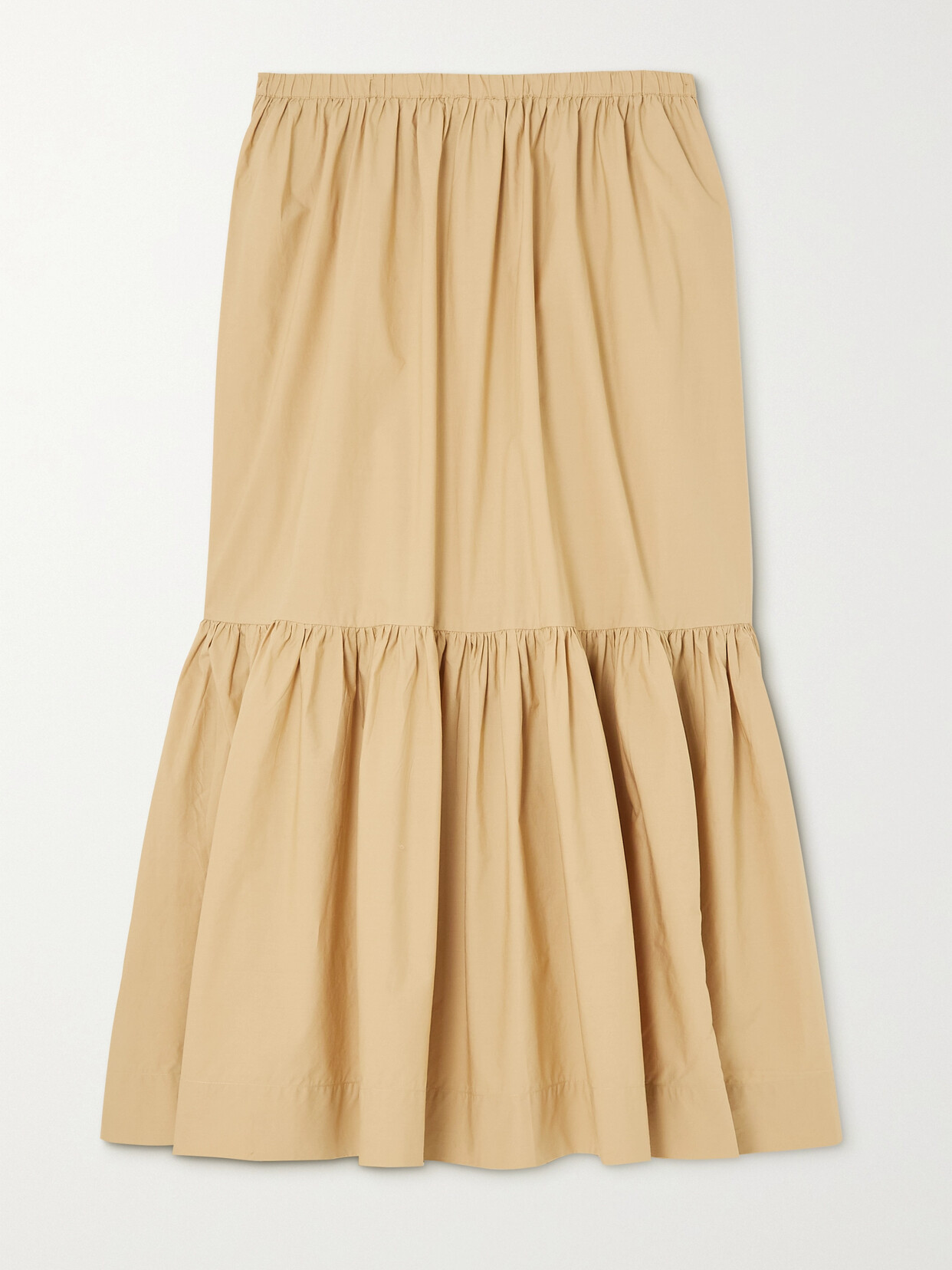 GANNI - Tiered Ruched Organic Cotton-poplin Maxi Skirt - Neutrals