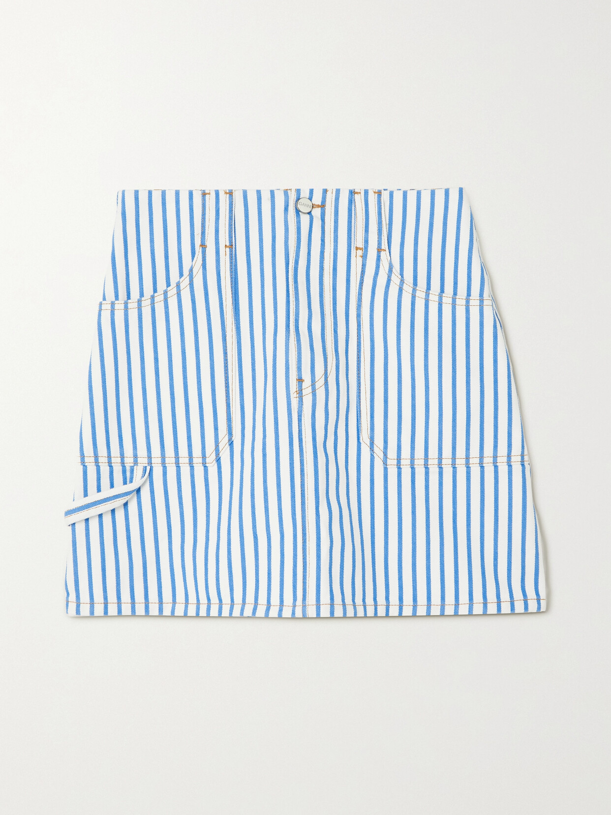 Ganni Striped Denim Mini Skirt In White