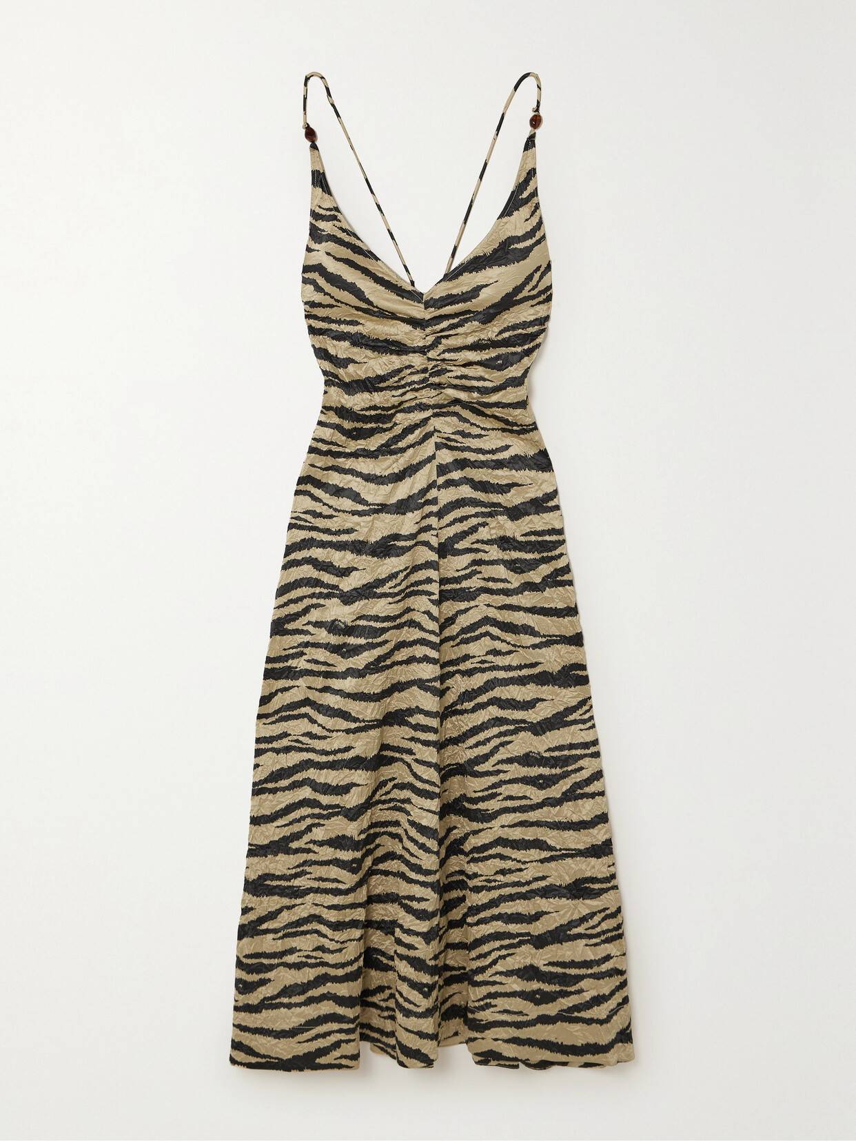 GANNI - Printed Crinkled Stretch Recycled-charmeuse Maxi Dress - Animal print