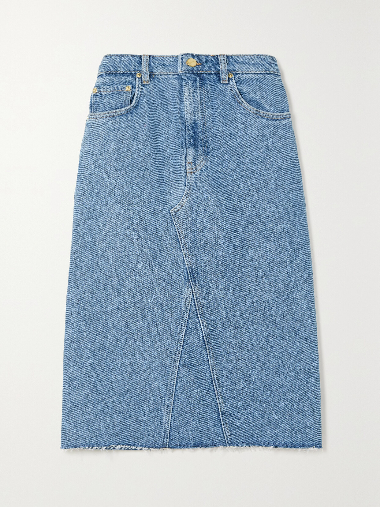 Ganni Ladies Light Blue Stone Denim Organic Cotton Midi Skirt