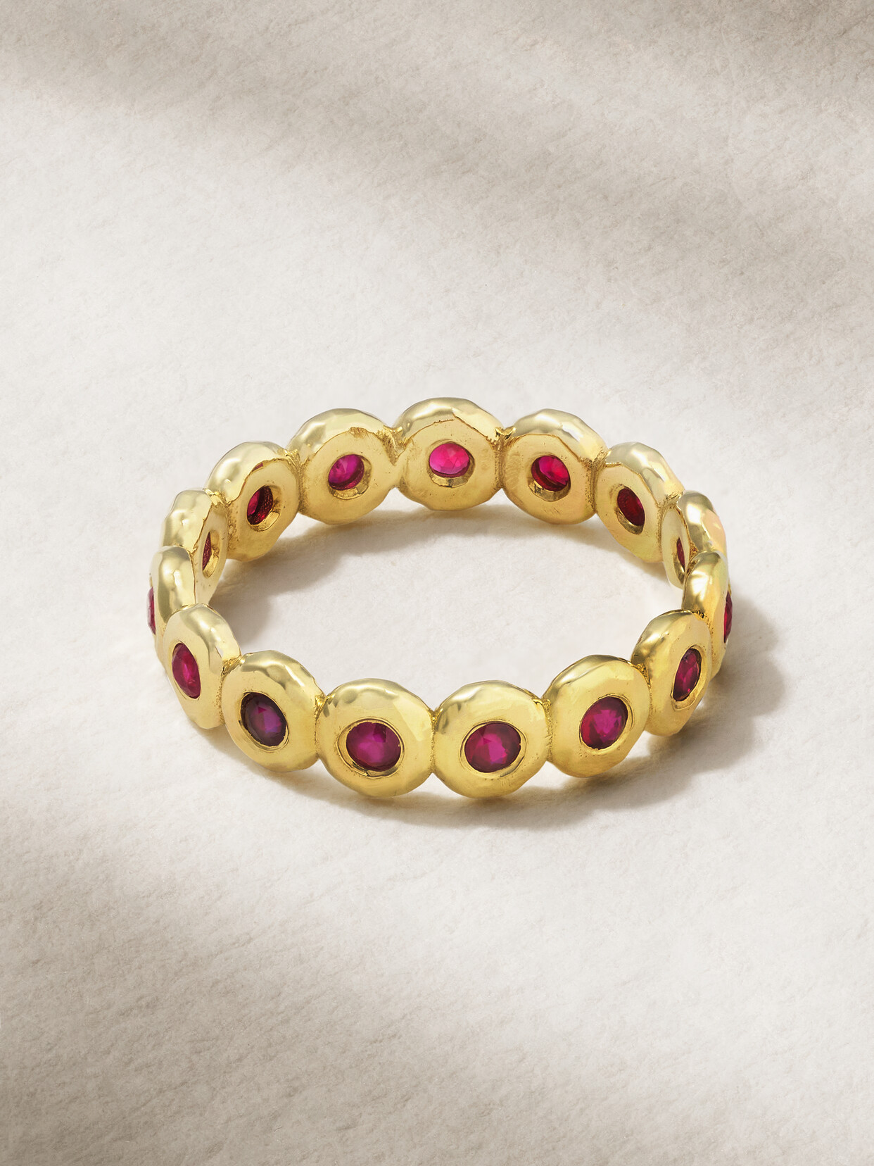 Octavia Elizabeth Nesting Gem 18kt Gold Eternity Ring With Rubies In Yellow Gold