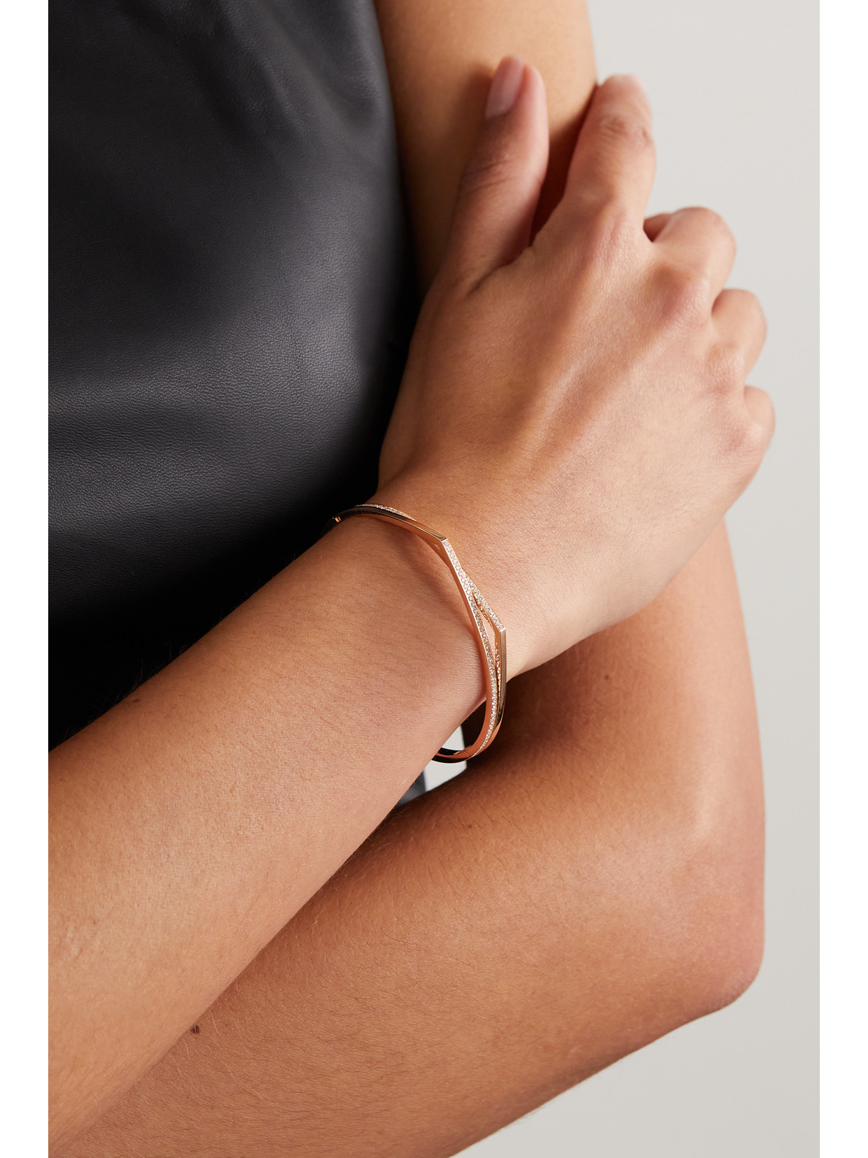 Repossi Women's Antifer 18k Rose Gold & Pavé Diamond 2-row Bangle Bracelet In Gold