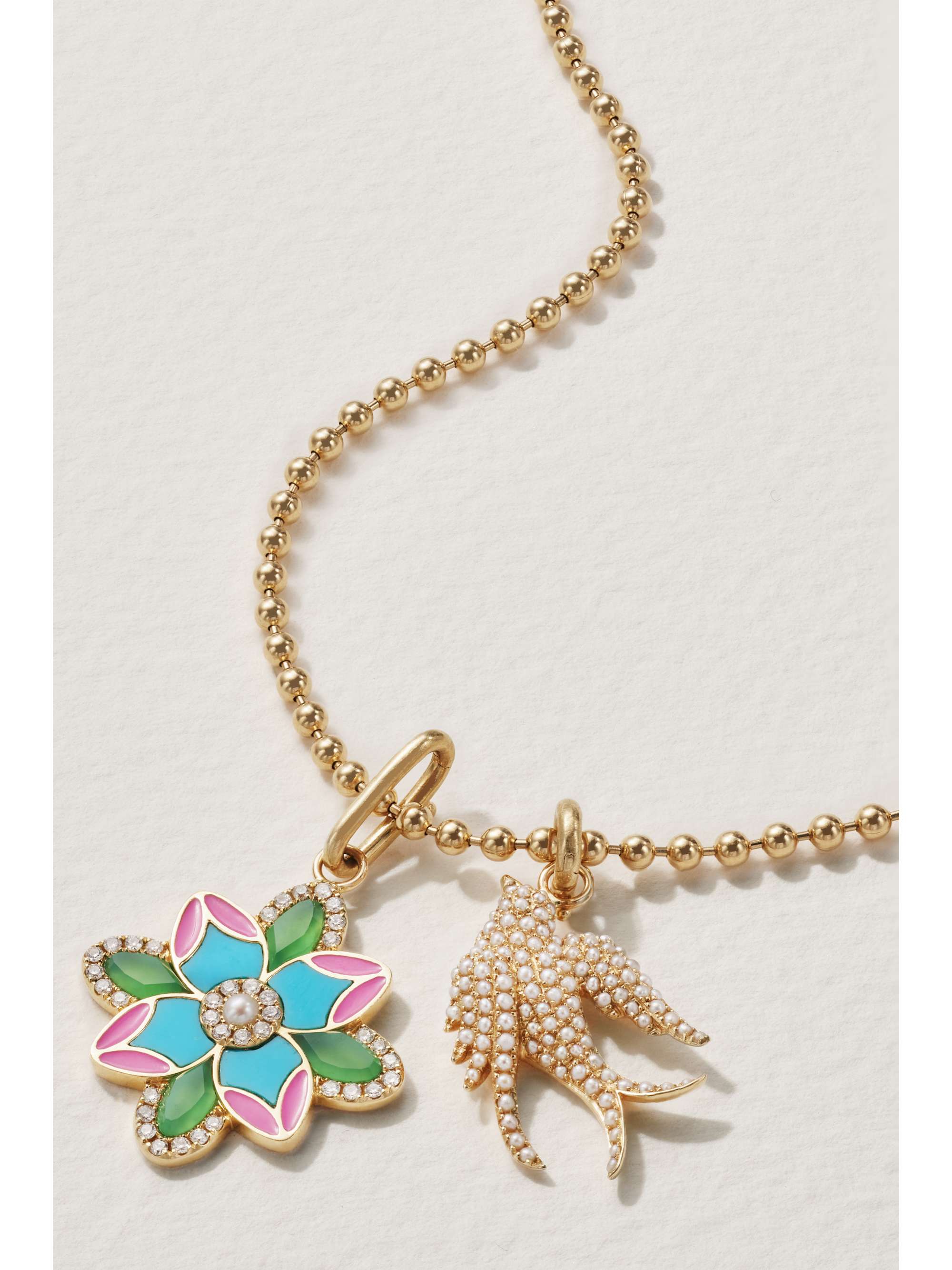 STORROW Kette aus 14 Karat Gold mit Emaille und mehreren Steinen