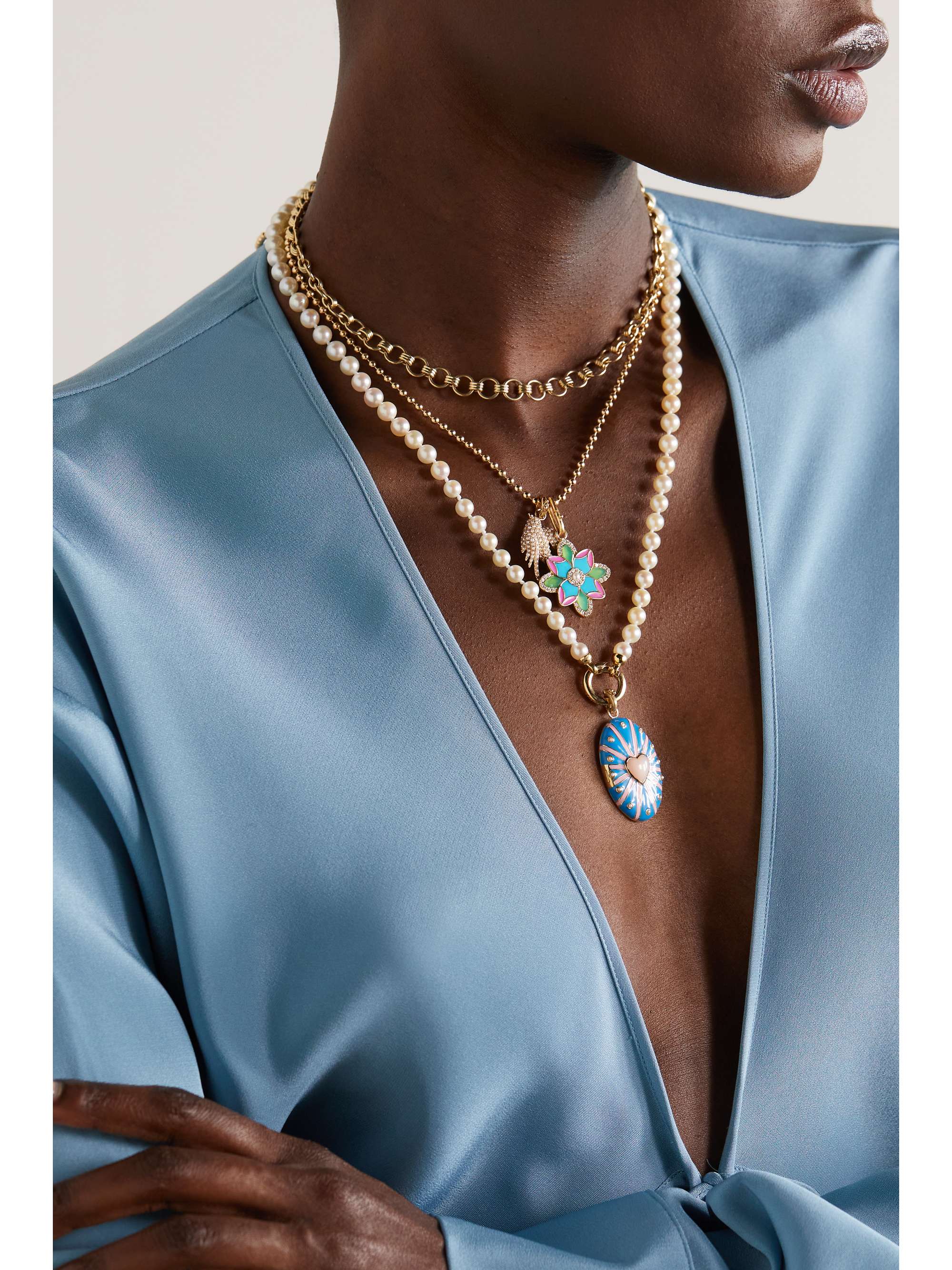 STORROW Kette aus 14 Karat Gold mit Emaille und mehreren Steinen