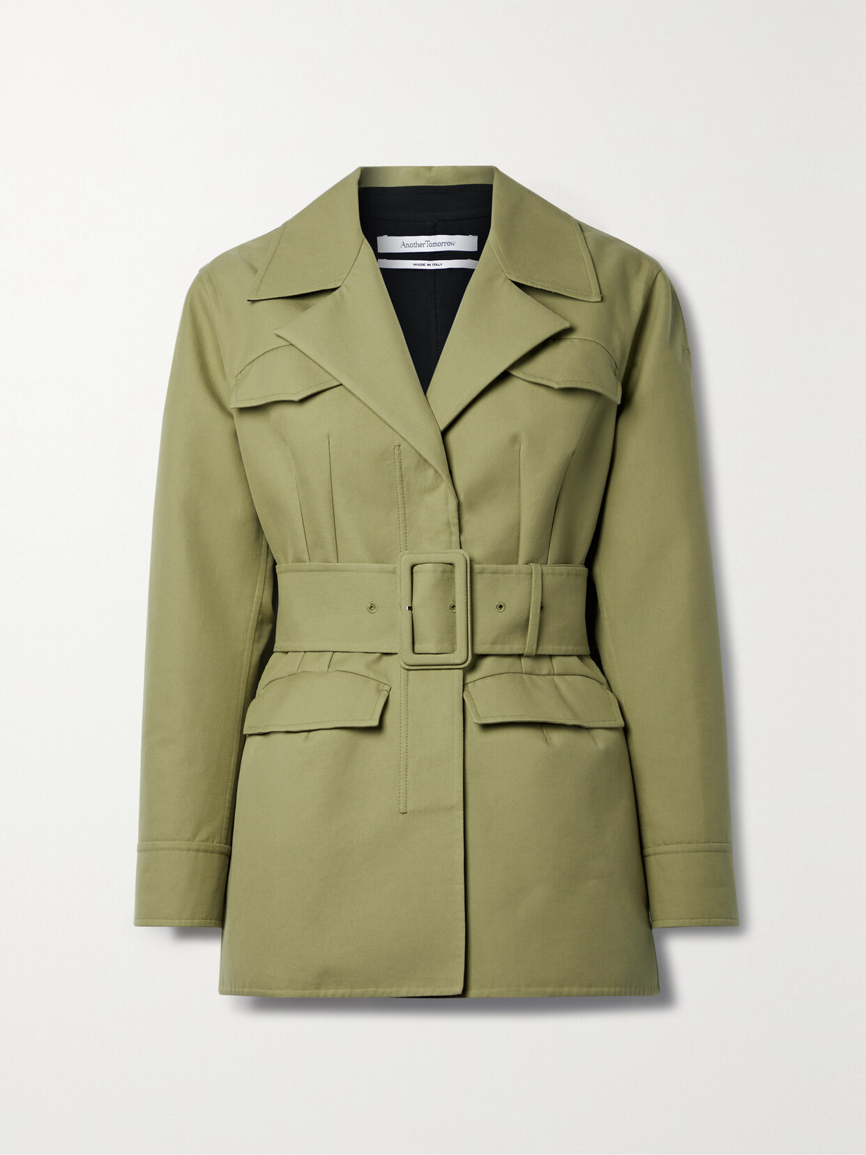 Another Tomorrow - Belted Cotton-twill Blazer - Green