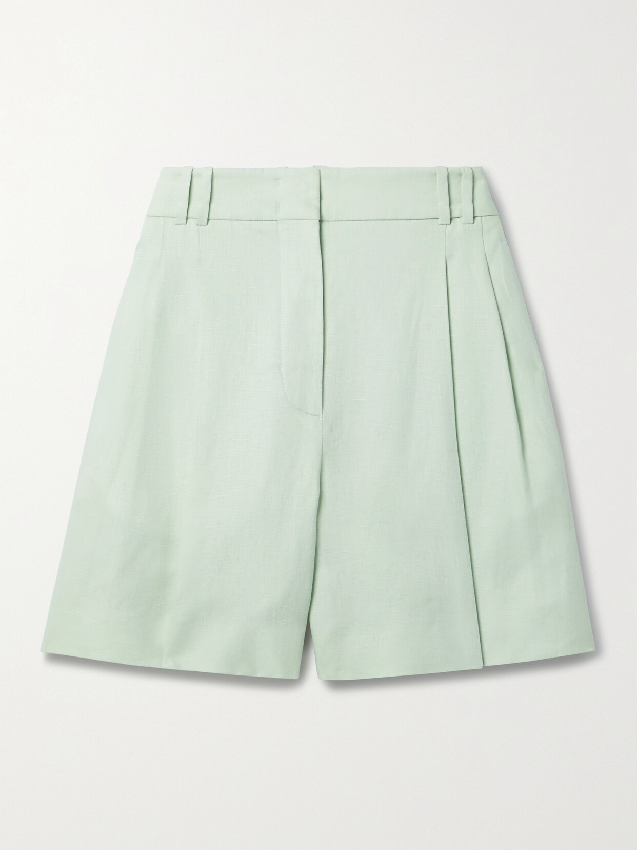 Another Tomorrow + Net Sustain Pleated Linen Shorts - Green