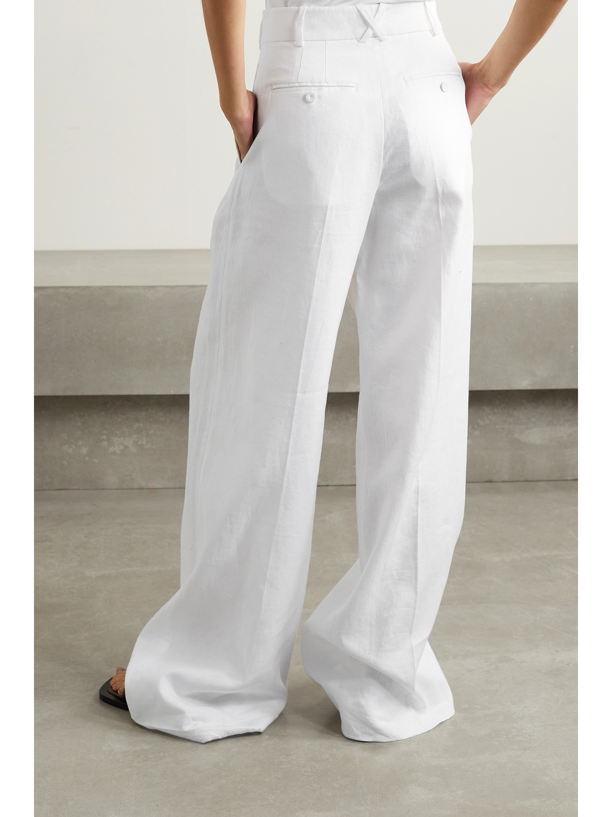 Another Tomorrow Pleated Linen Wide-leg Pants In White
