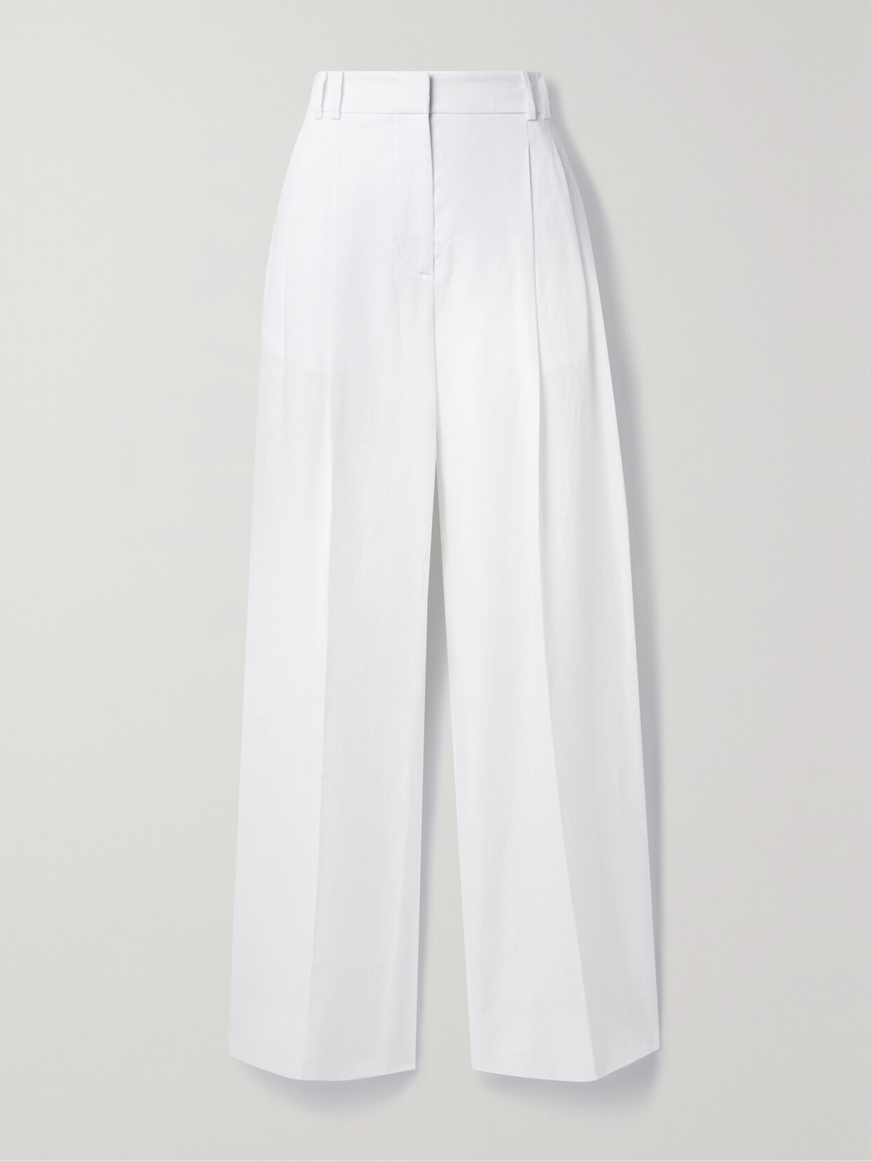 Another Tomorrow Pleated Linen Wide-leg Trousers In White