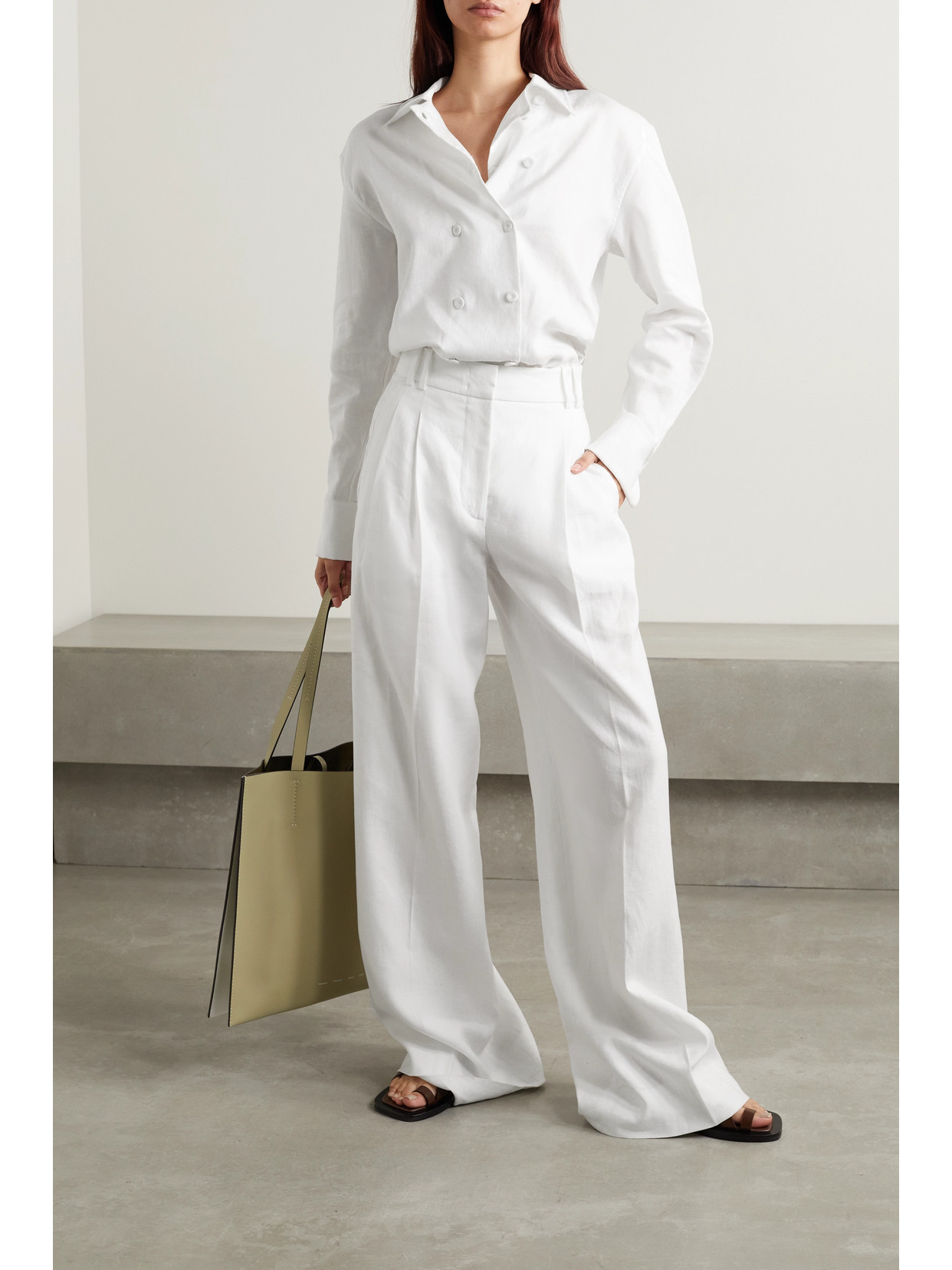 Shop Another Tomorrow + Net Sustain Pleated Linen Wide-leg Pants In White