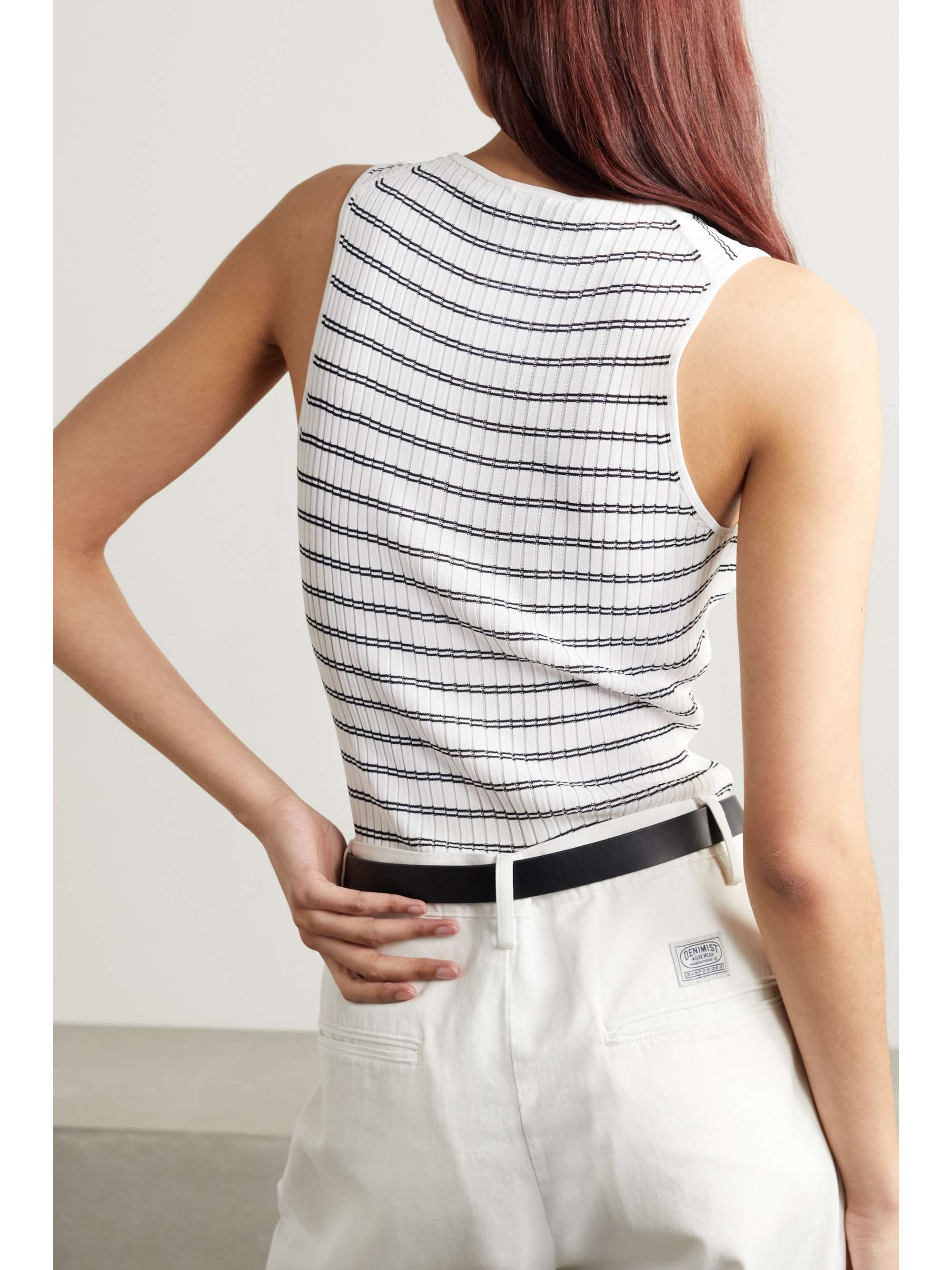 ANOTHER TOMORROW Striped ribbed-knit tank