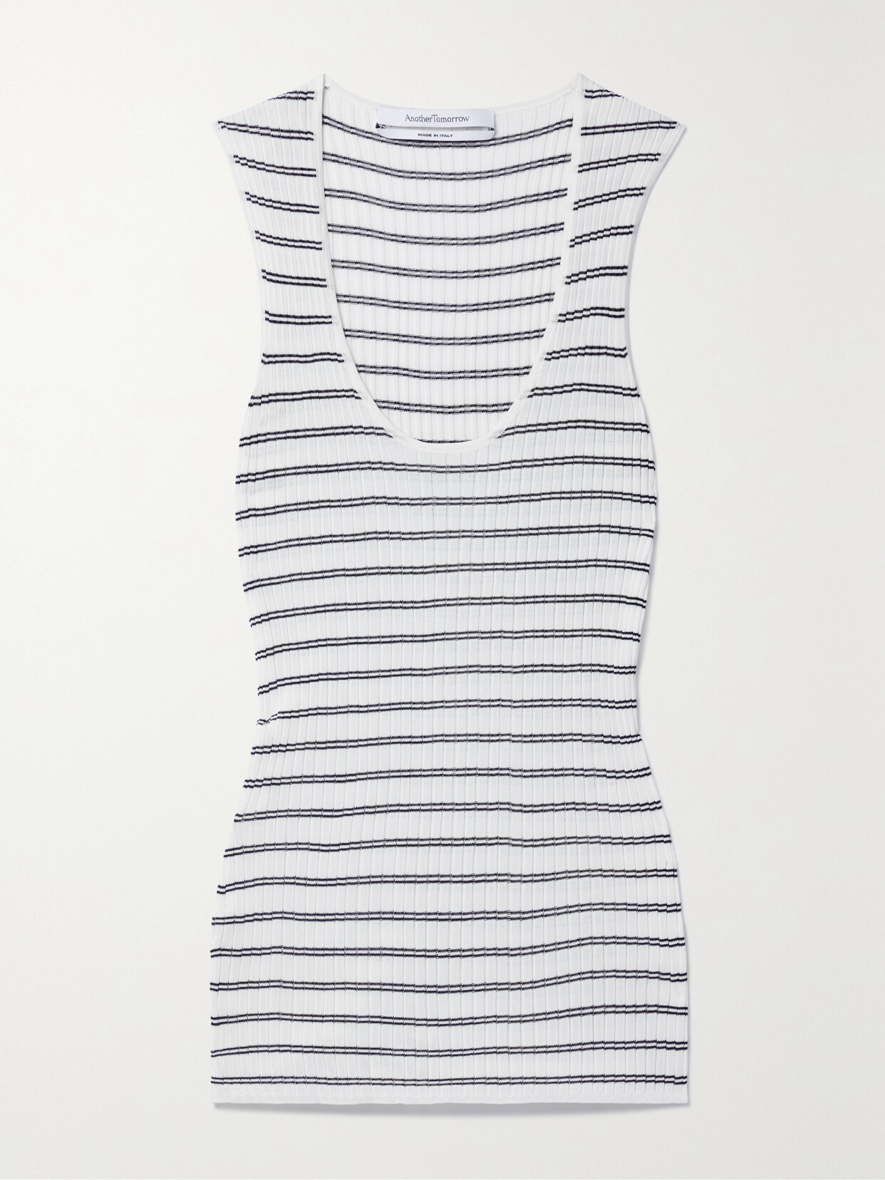 Another Tomorrow - Striped Ribbed-knit Tank - White