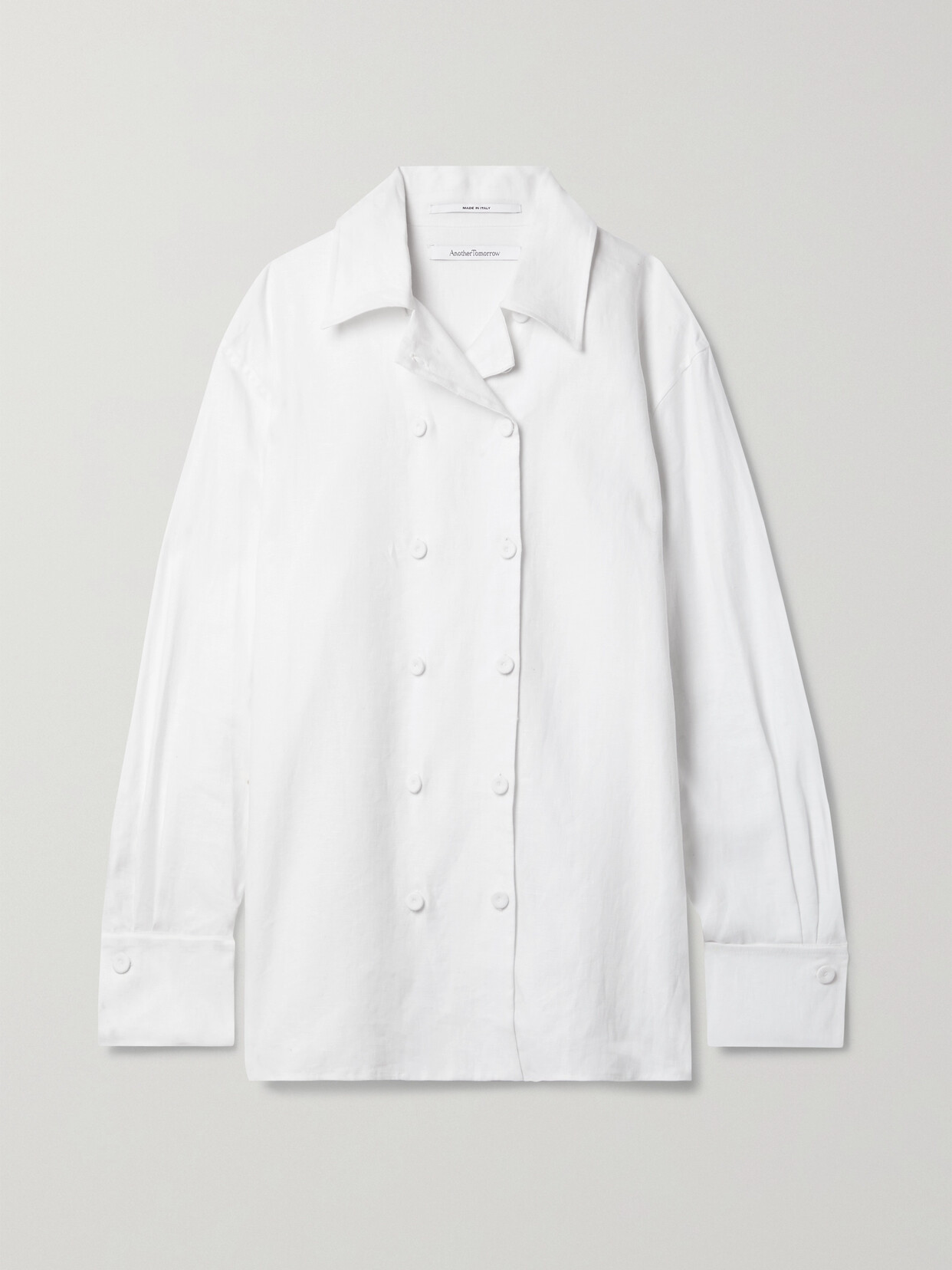 Another Tomorrow Double-breasted Linen Shirt In White