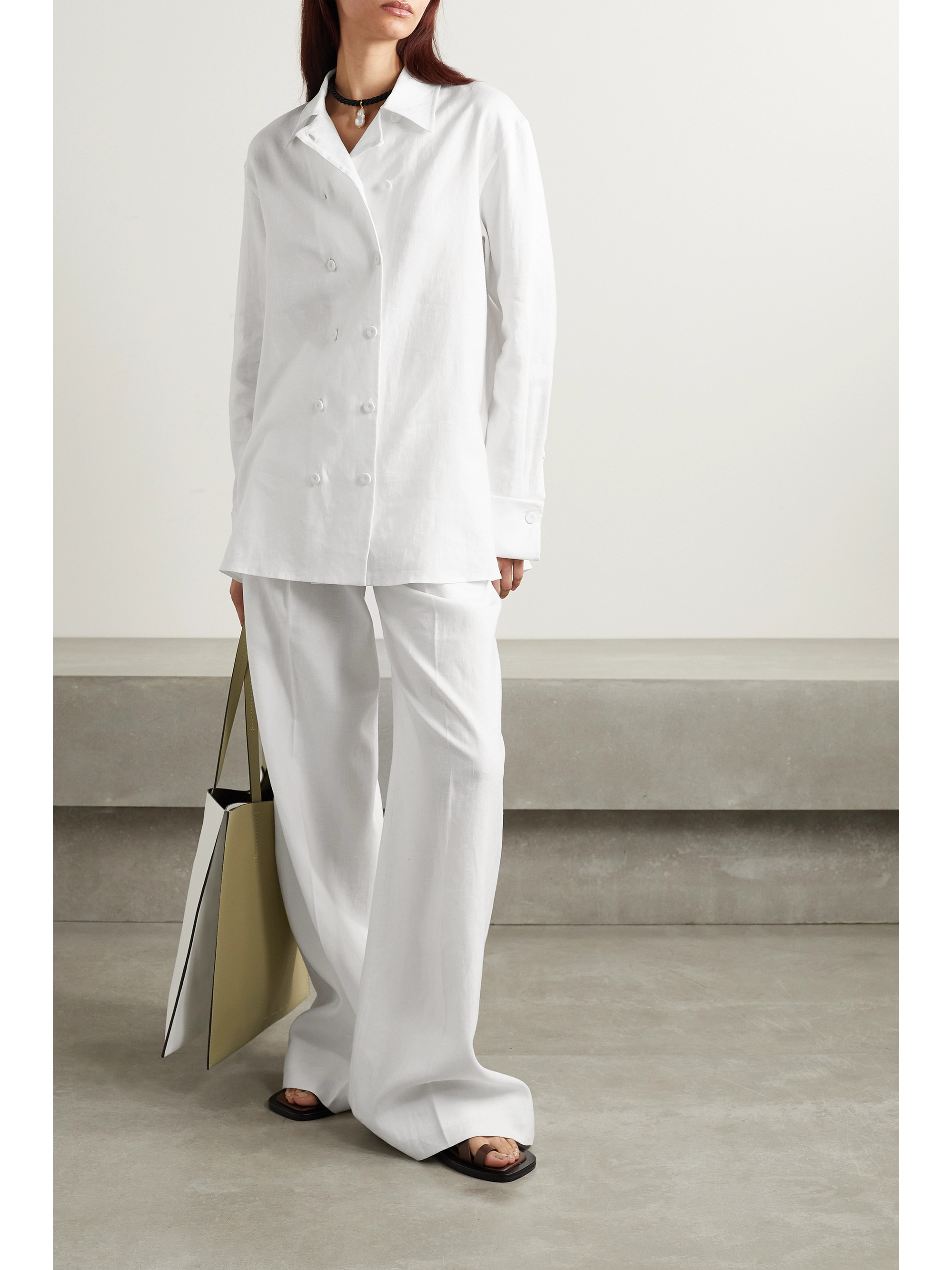 Another Tomorrow + NET SUSTAIN double-breasted linen shirt