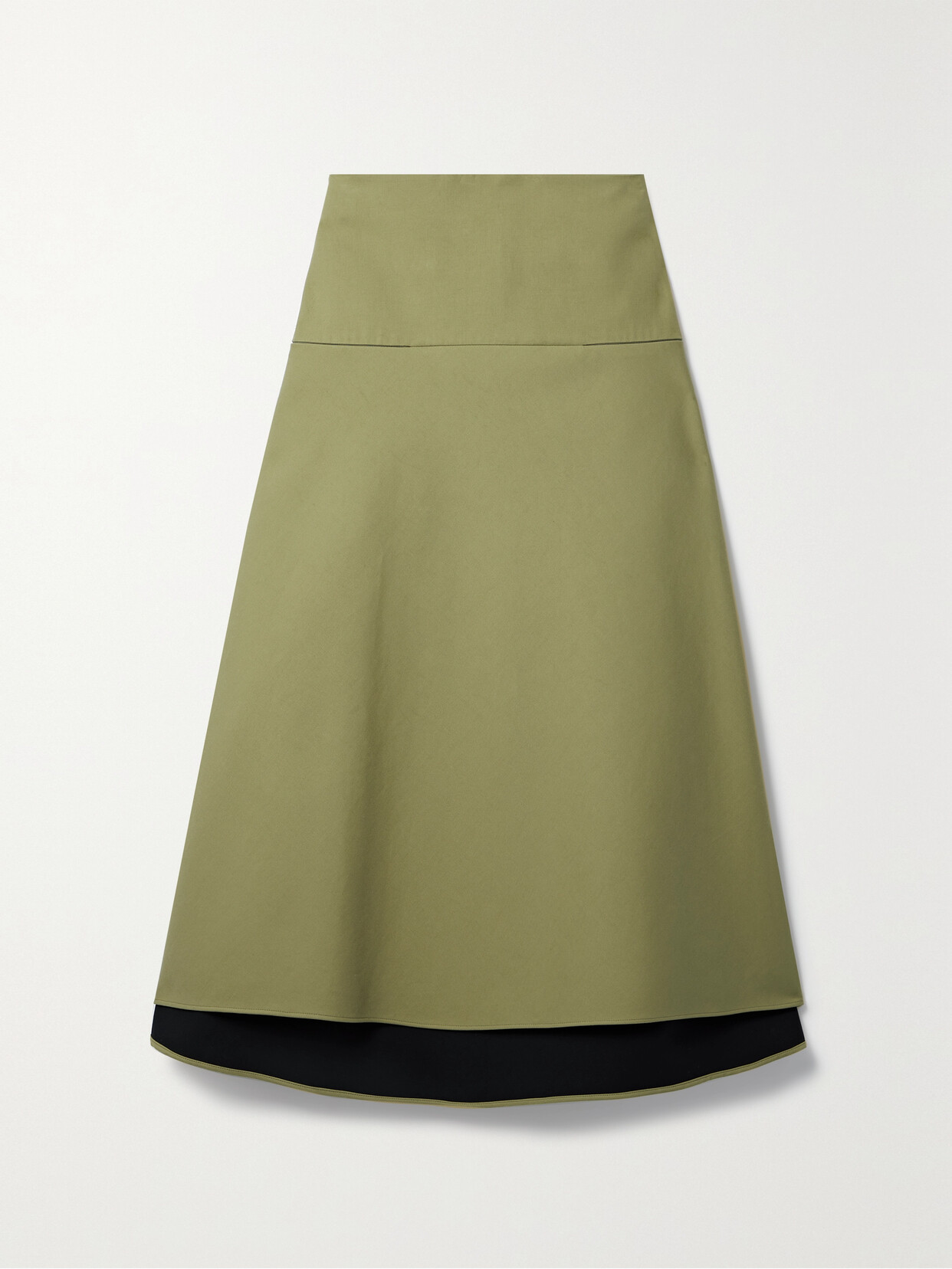 Another Tomorrow Cotton-twill Midi Skirt In Green