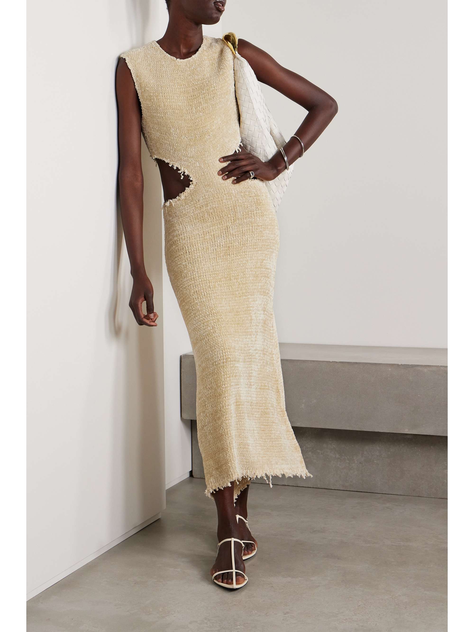 JIL SANDER Cutout frayed silk and cotton-blend chenille maxi dress |  NET-A-PORTER