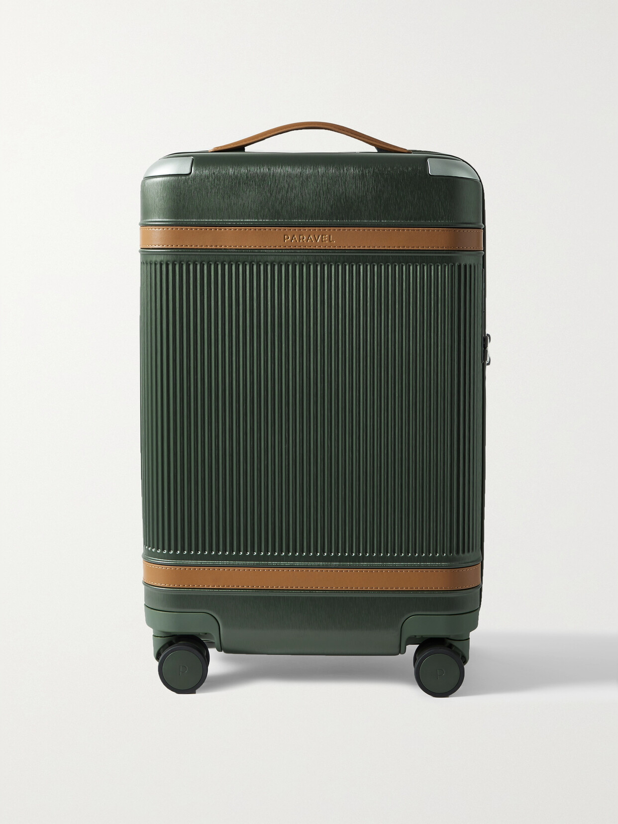 Paravel + Net Sustain Aviator Carry-on Less Vegan Leather-trimmed Recycled Hardshell Suitcase In Safari Green