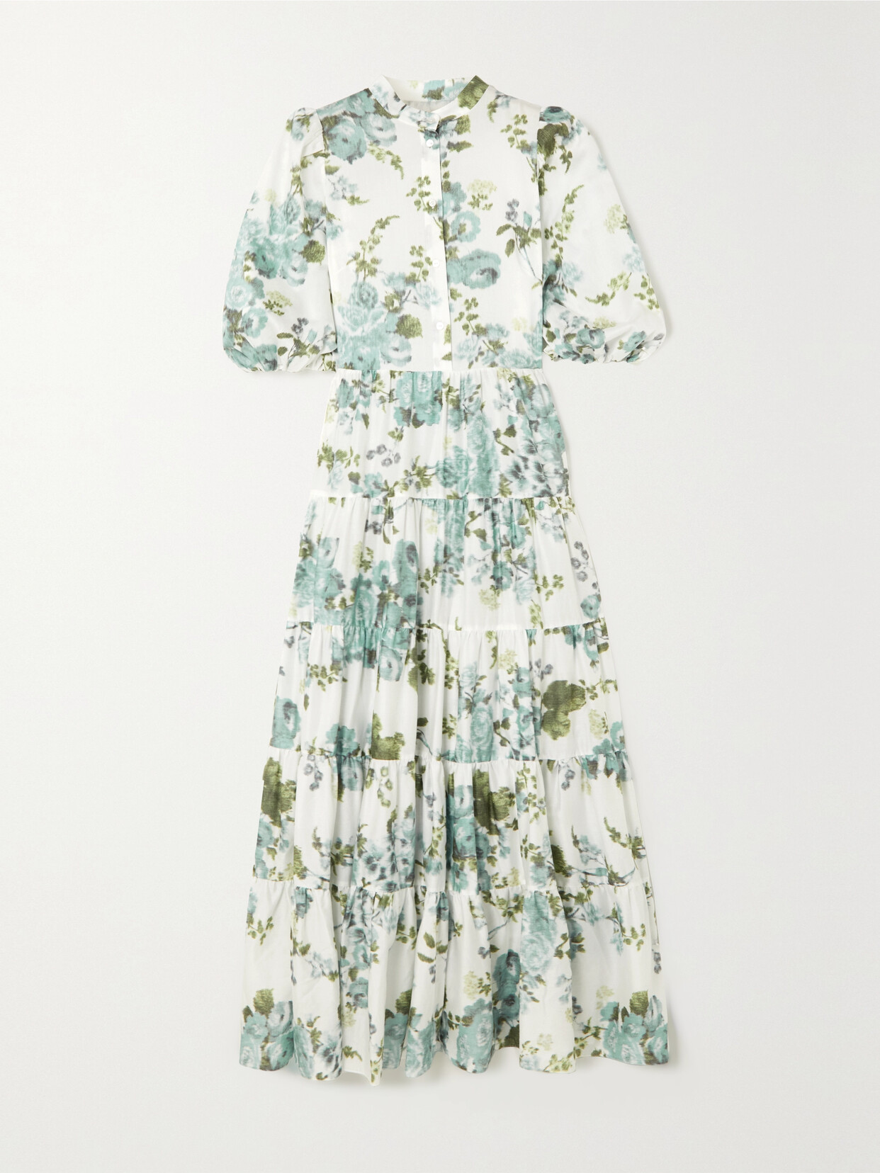 Erdem - Dalia Tiered Floral-print Cotton-poplin Midi Dress - Blue