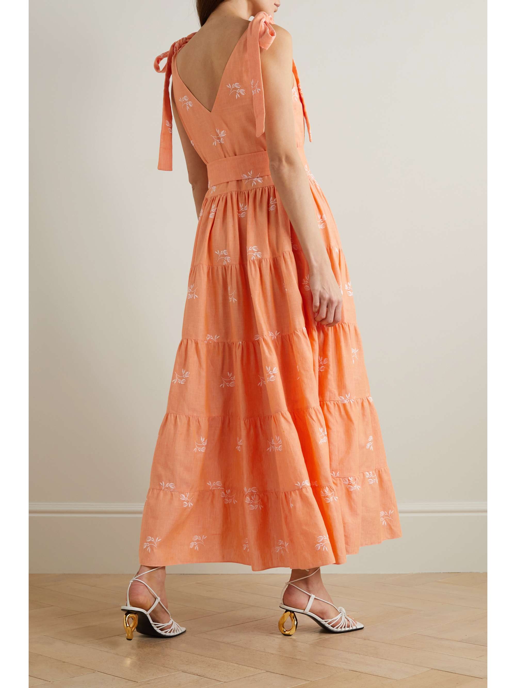 ERDEM Yesenia bow-detailed tiered embroidered cotton-blend gauze midi dress