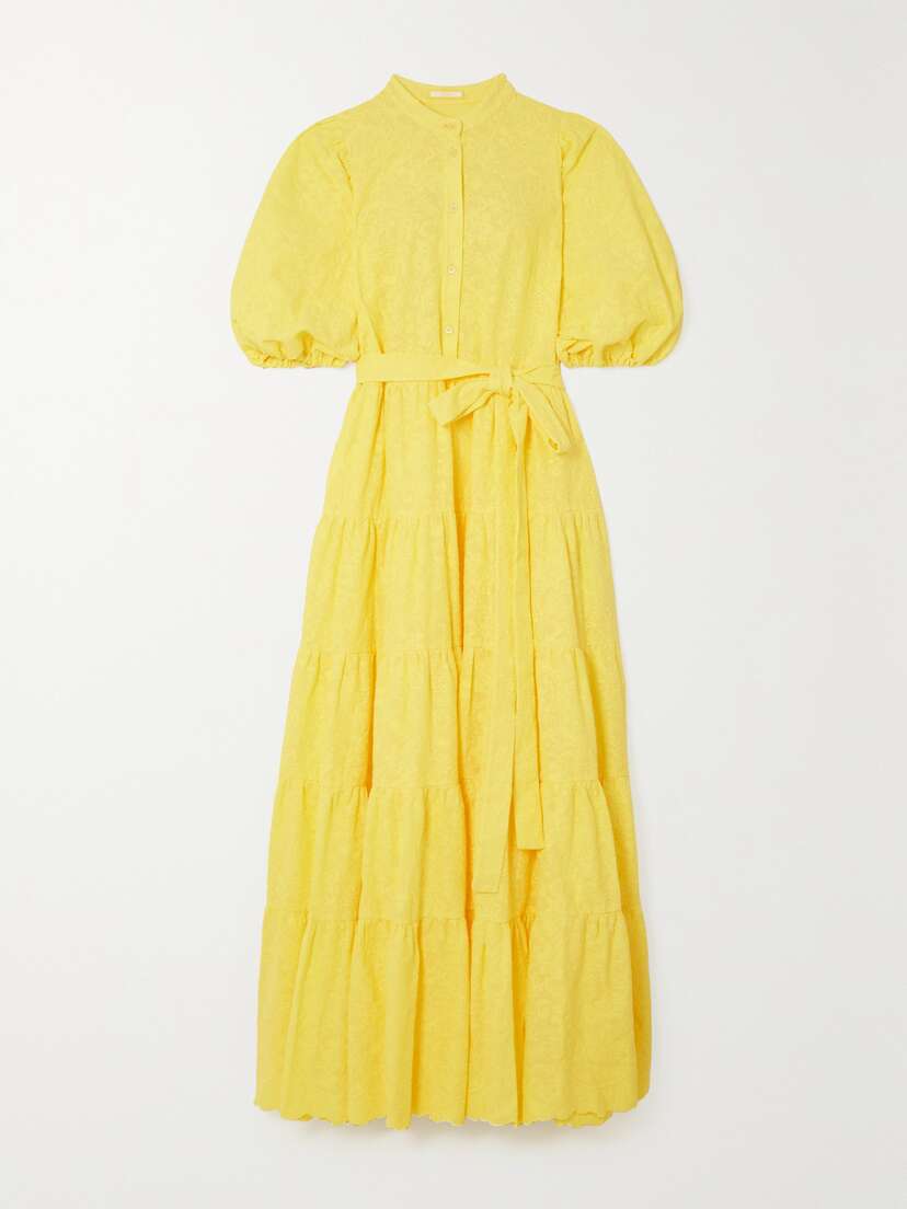 Erdem Dalia Belted Tiered Embroidered Cotton-poplin Maxi Dress - UK 18