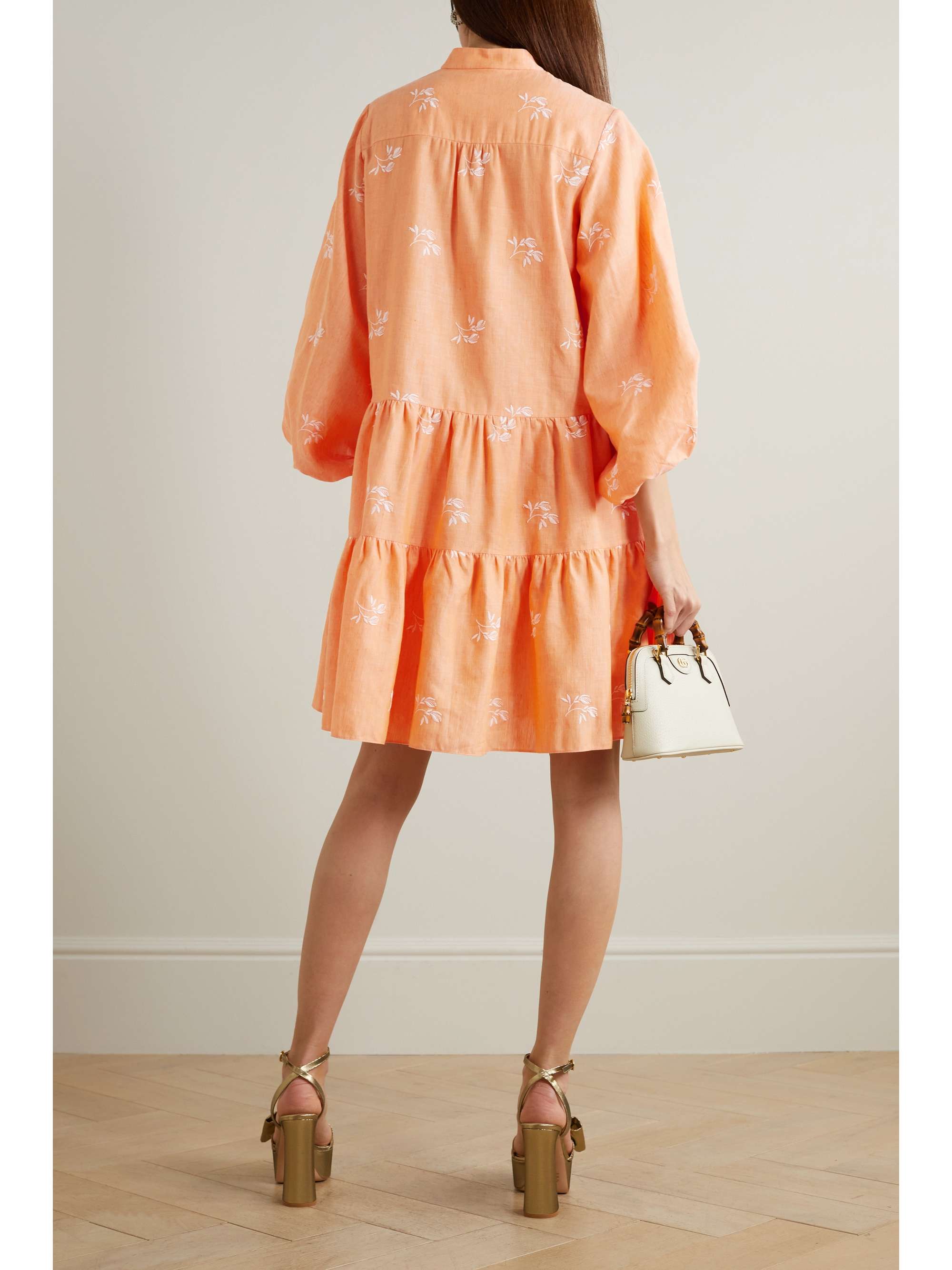 ERDEM Winona tiered embroidered cotton-blend gauze mini shirt dress