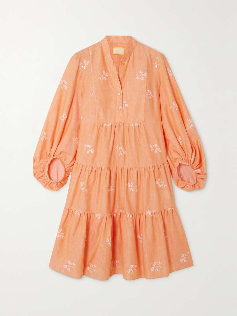 Erdem Winona Tiered Embroidered Cotton-blend Gauze Mini Shirt Dress