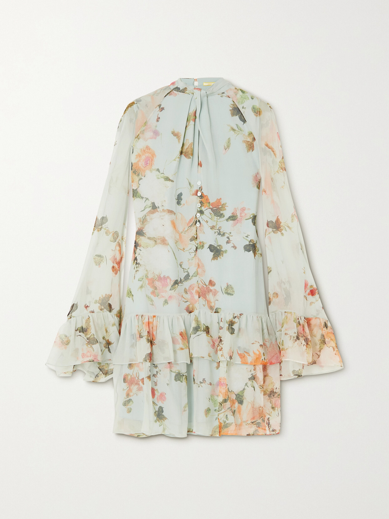 Erdem - Concetta Tiered Ruffled Floral-print Silk-voile Mini Dress - Green