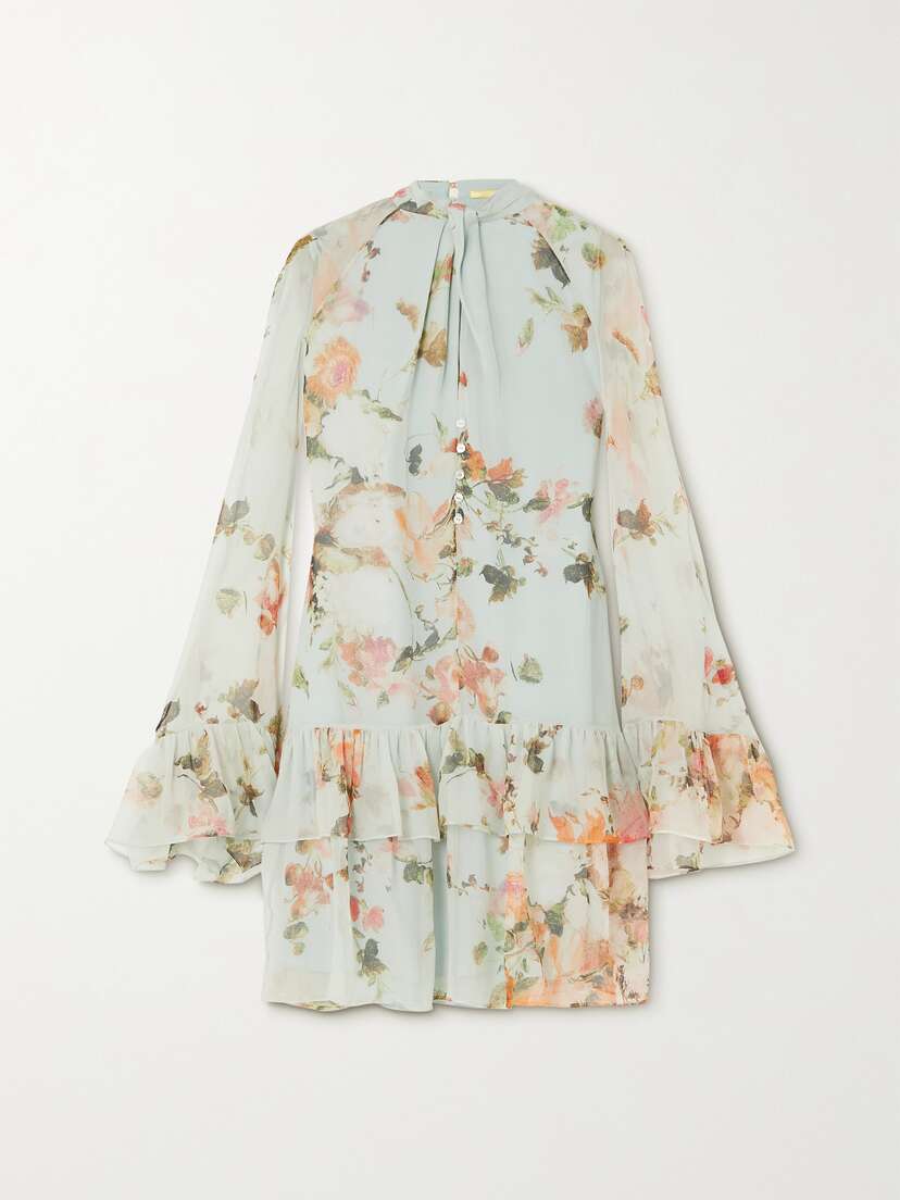 Erdem Concetta Tiered Ruffled Floral-print Silk-voile Mini Dress
