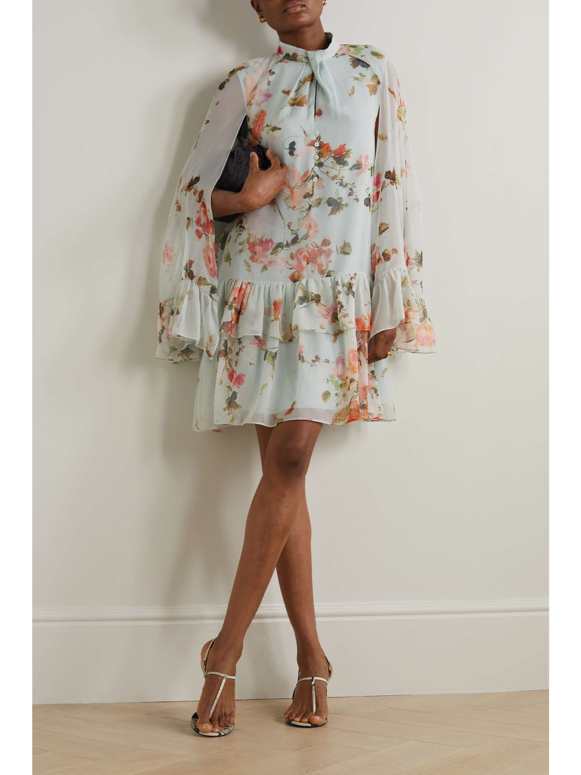 ERDEM Concetta tiered ruffled floral-print silk-voile mini dress