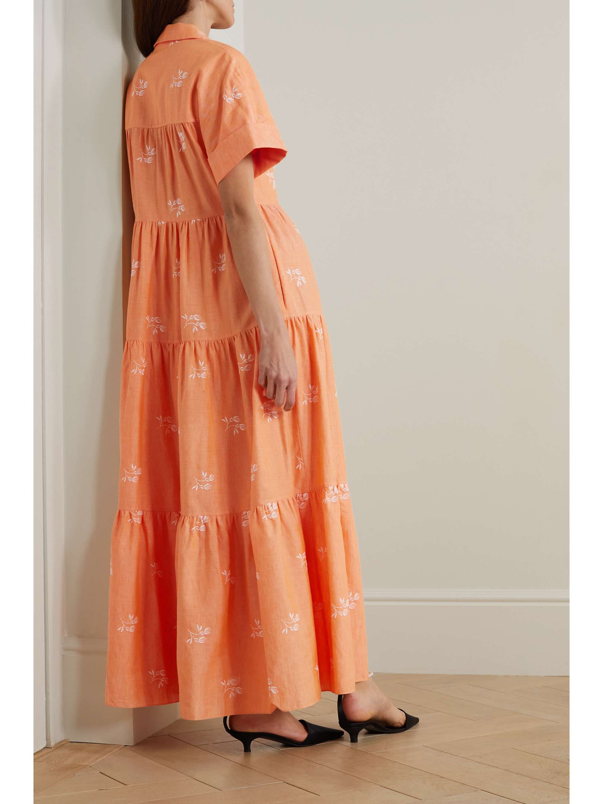 ERDEM Helena oversized tiered embroidered cotton-blend gauze maxi shirt dress