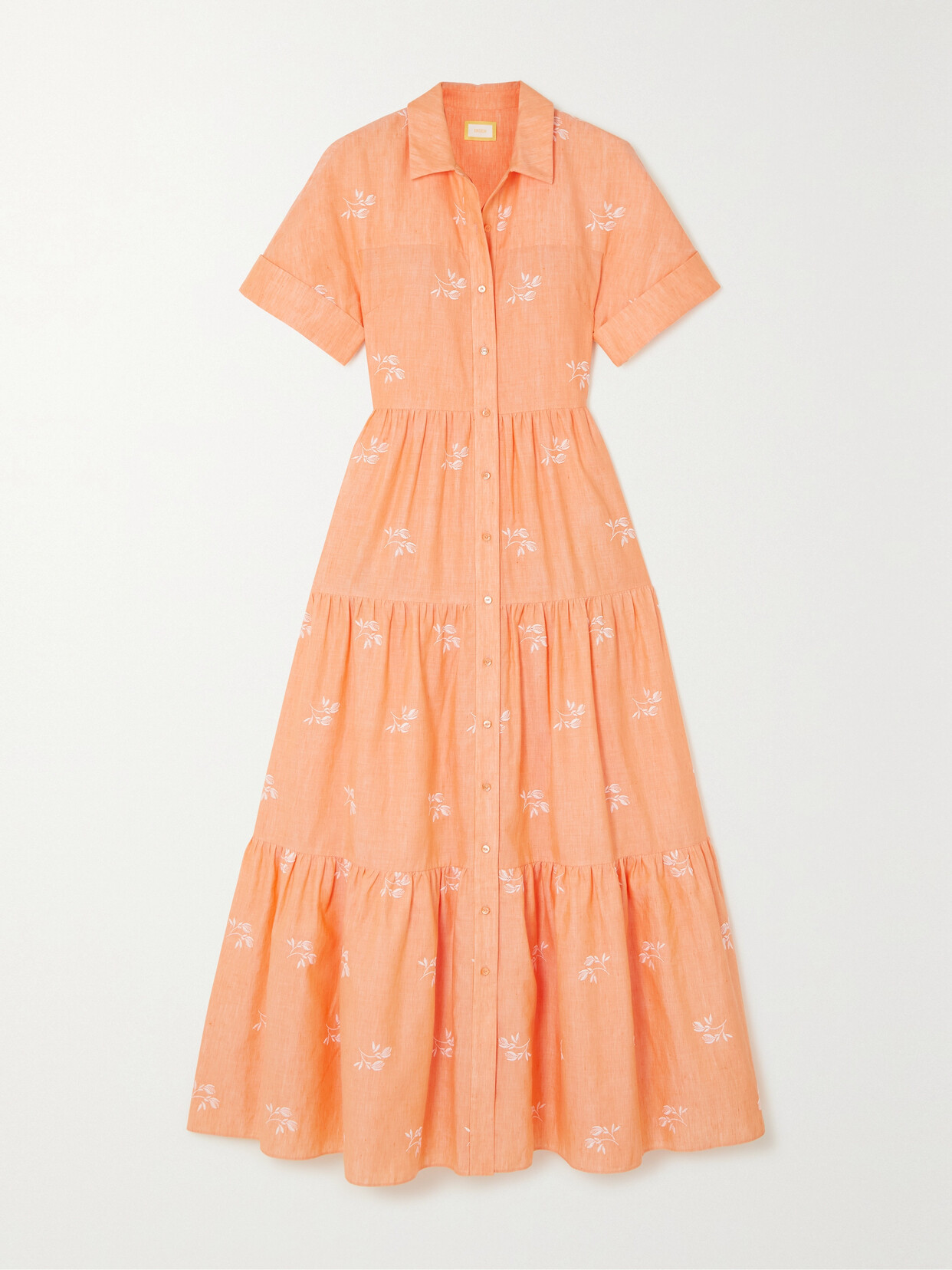 Erdem Helena Oversized Tiered Embroidered Cotton-blend Gauze Maxi Shirt Dress In Orange