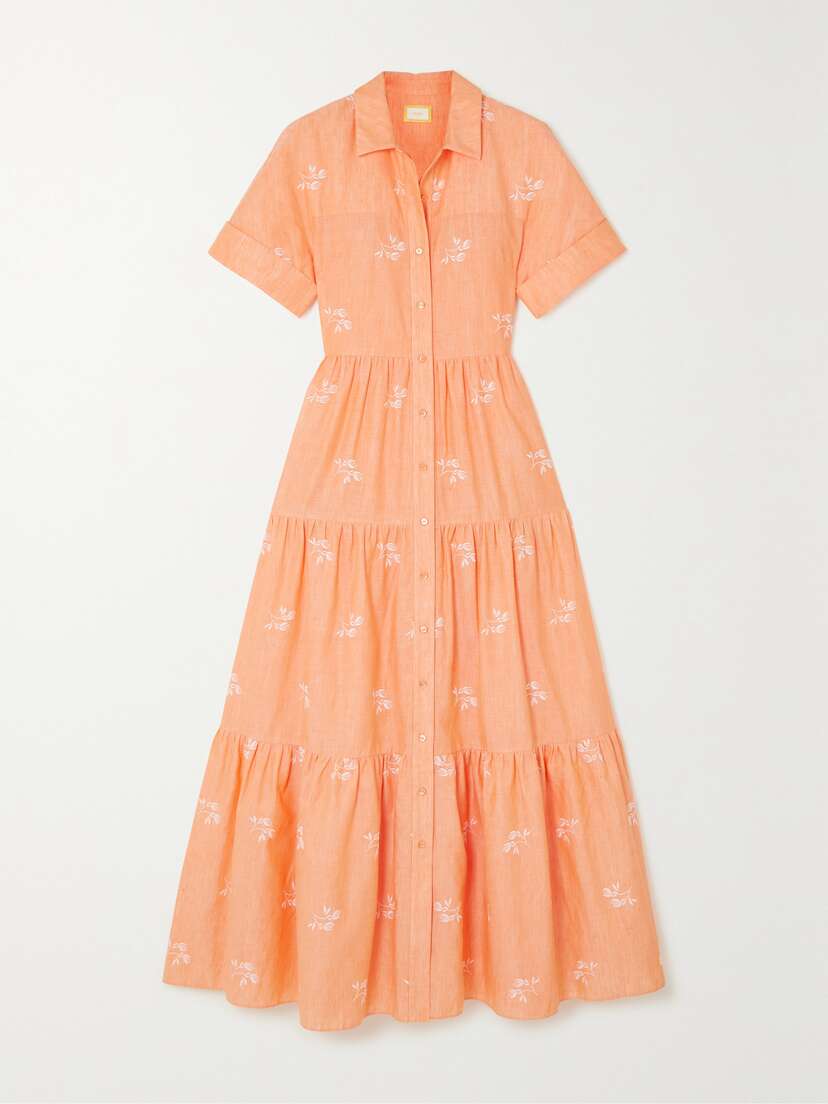 Erdem Helena Oversized Tiered Embroidered Cotton-blend Gauze Maxi Shirt Dress